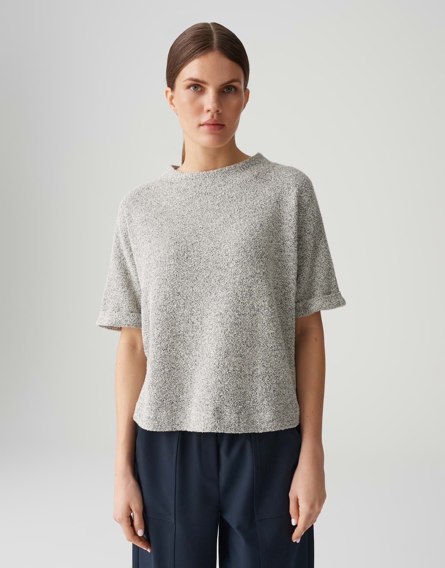 OPUS Kurzarmshirt SILUMO in Strickoptik Recycled Polyester, Funnel Neck, Fl günstig online kaufen