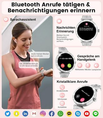 Lige Sprachassistent & Bluetooth-Anruf Damen's IP68 wasserdichte Smartwatch (1,19 Zoll, Andriod/iOS), Fitness Tracker mit Gesundheitsüberwachung, 100+ Sportmodi