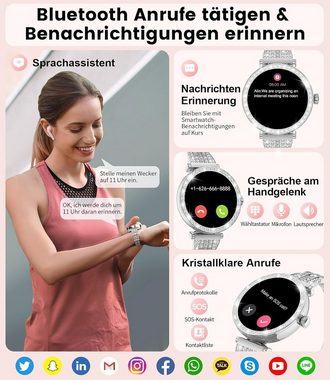Lige mit Telefonischer AMOLED Always on Display Damen 's Smartwatch (1,19 Zoll), IP68 Wasserdicht SpO2/Herzfrequenz Fitness Tracker Elegante