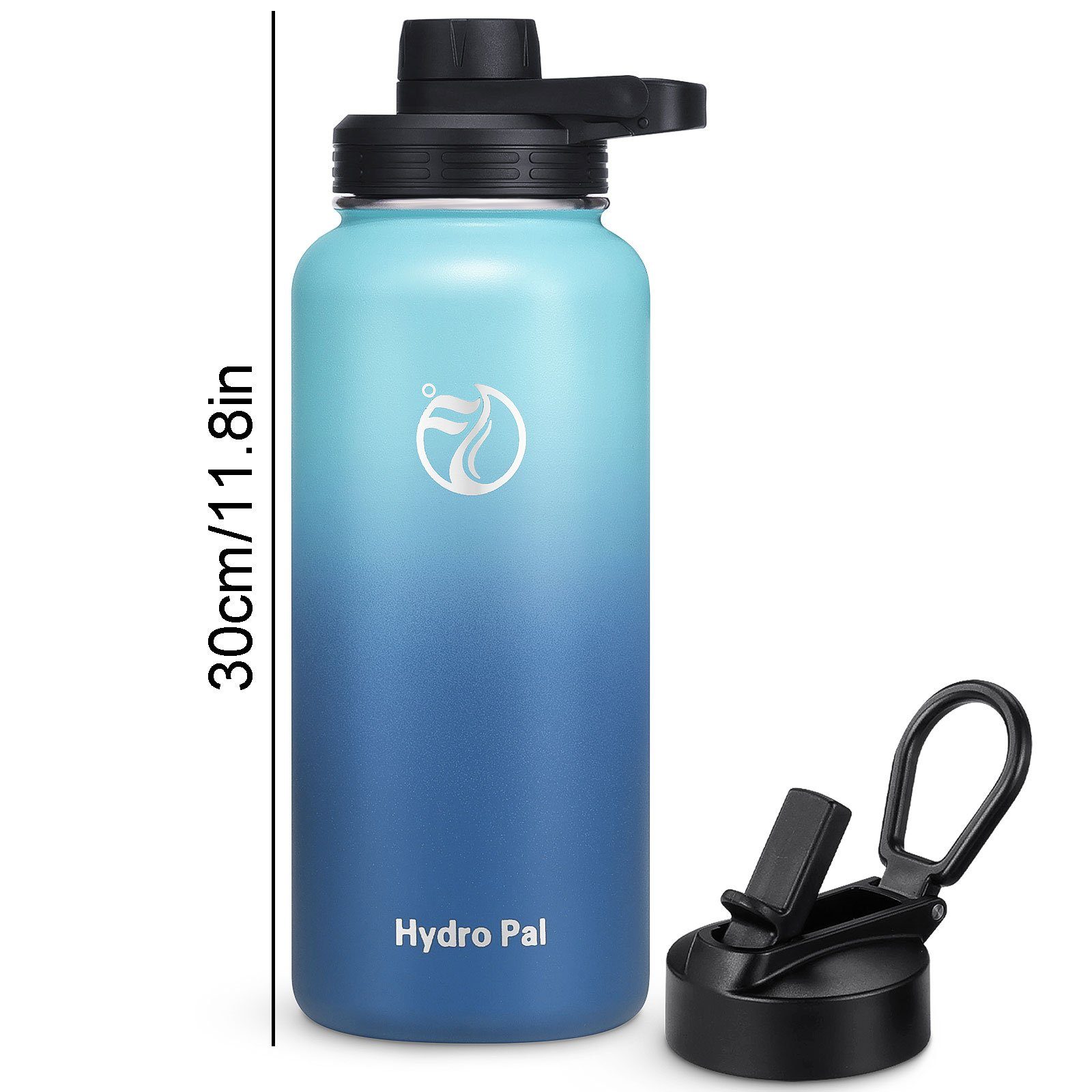 OKWISH Isolierflasche Thermosflasche Isolierte Trinkflasche Liter 2 1L Kohlensäure geeignet BPA-Frei 2 Wasserflasche Strohhalm Hellblau Edelstahl, Auslaufsicher Deckel 1