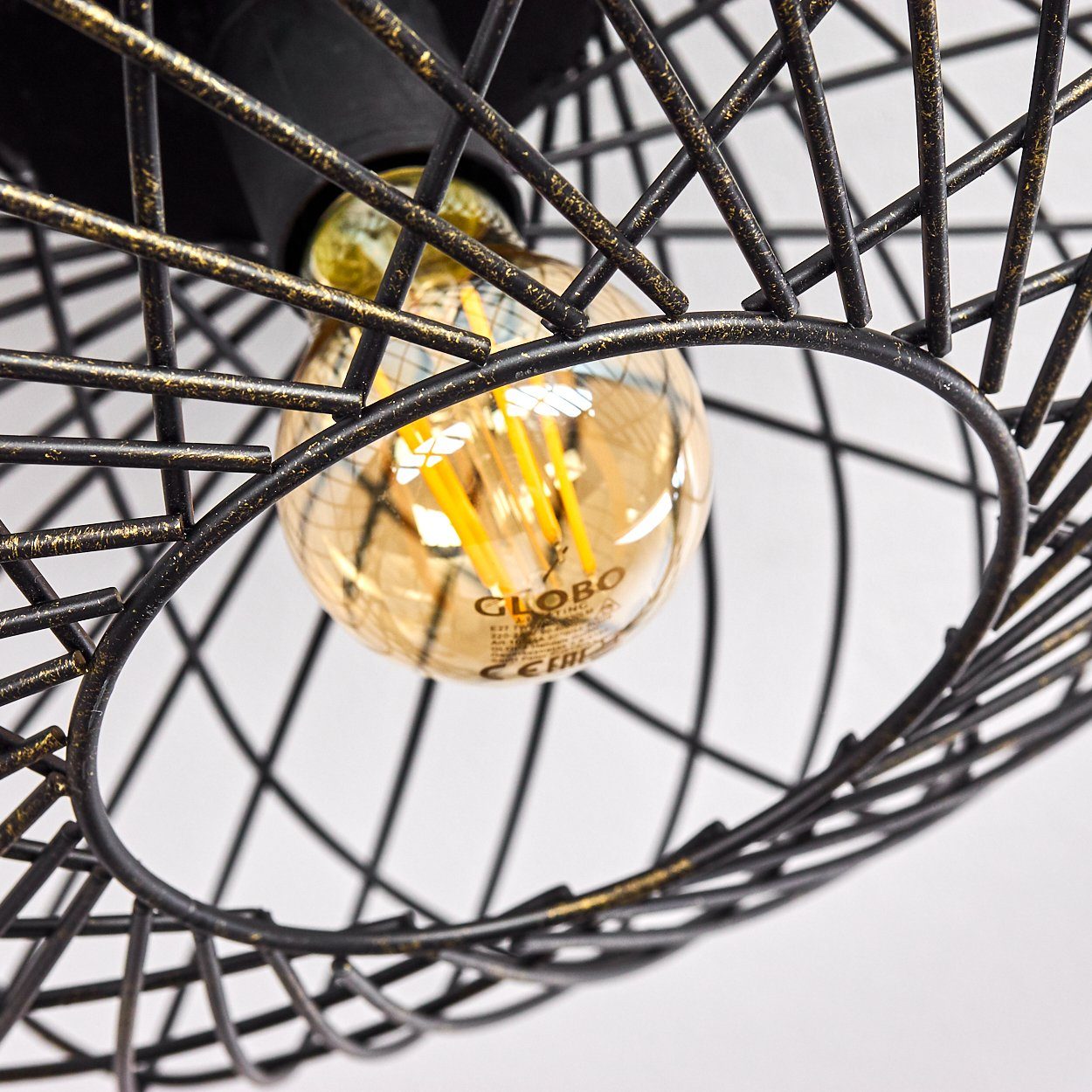 hofstein Deckenleuchte »Pieris« Deckenlampe aus Metall in Schwarz/Gold, ohne Leuchtmittel, E27, Leuchte m. Gitter u. Lichteffekt an der Decke – Bild 3 von 5