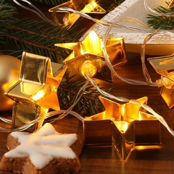 MARELIDA LED-Lichterkette Backformen goldene Sterne Backförmchen Weihnachten Plätzchen, 8-flammig
