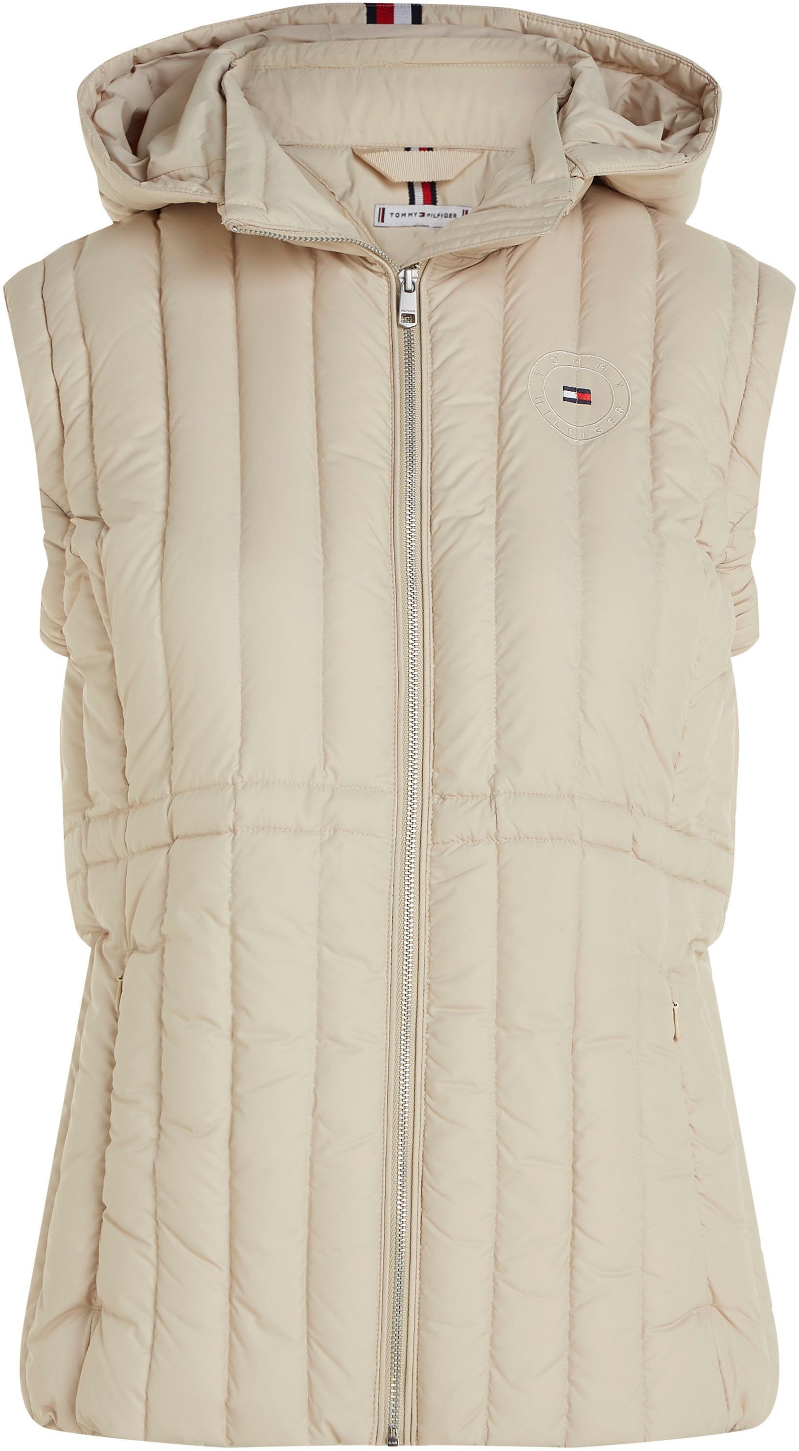 Daunenweste DOWN Classic_Beige Tommy mit Curve Hilfiger FEMININE VEST Logostickerei LW CRV