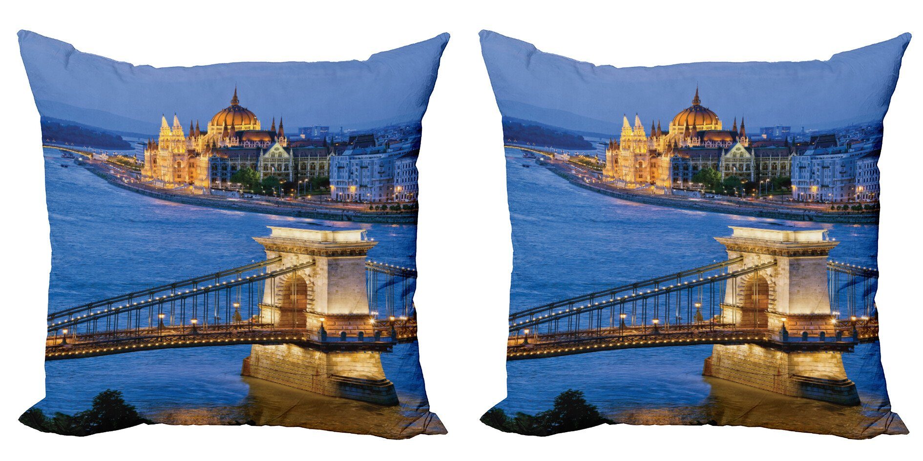 Kissenbezüge Modern Accent Doppelseitiger Digitaldruck, Abakuhaus (2 Stück), Europa Fluss von Budapest Brücke