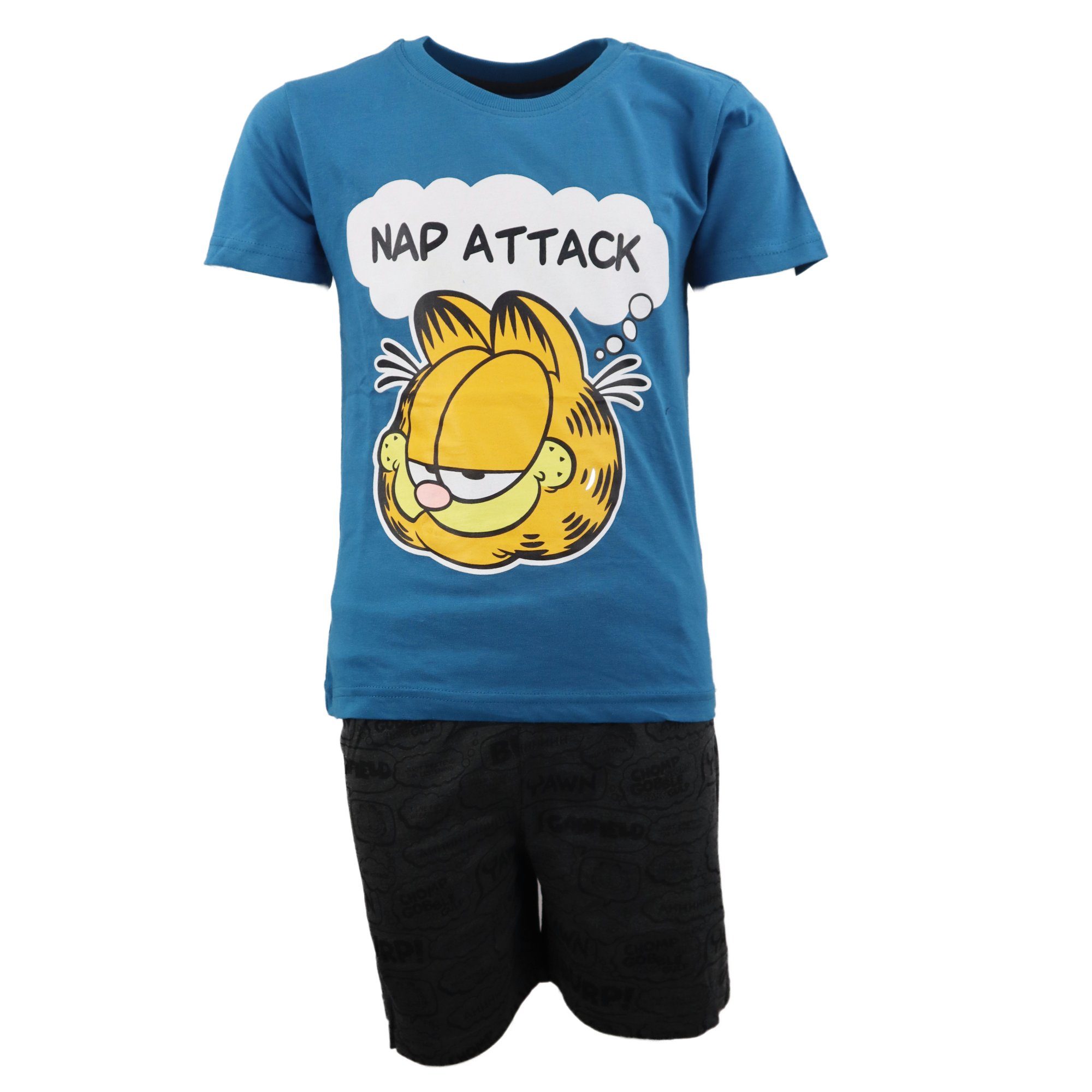 Garfield Schlafanzug Garfield der Kater Jugend Jungen kurzarm Pyjama Gr. 134 bis 164 Blau