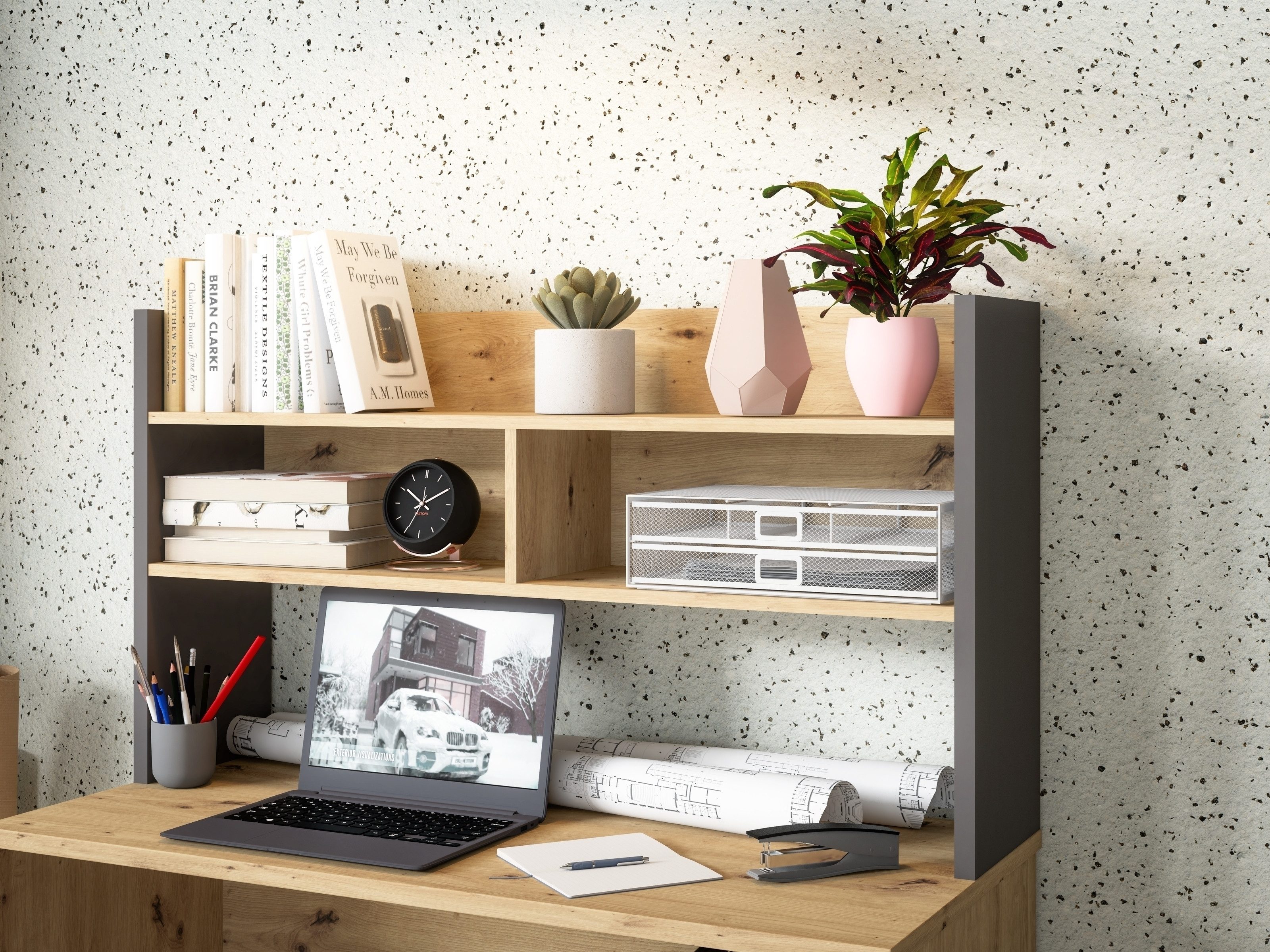 FORTE Schreibtischaufsatz in Grau/ Artisan Eiche Dekor, 109,6x60x25,8cm B/H günstig online kaufen