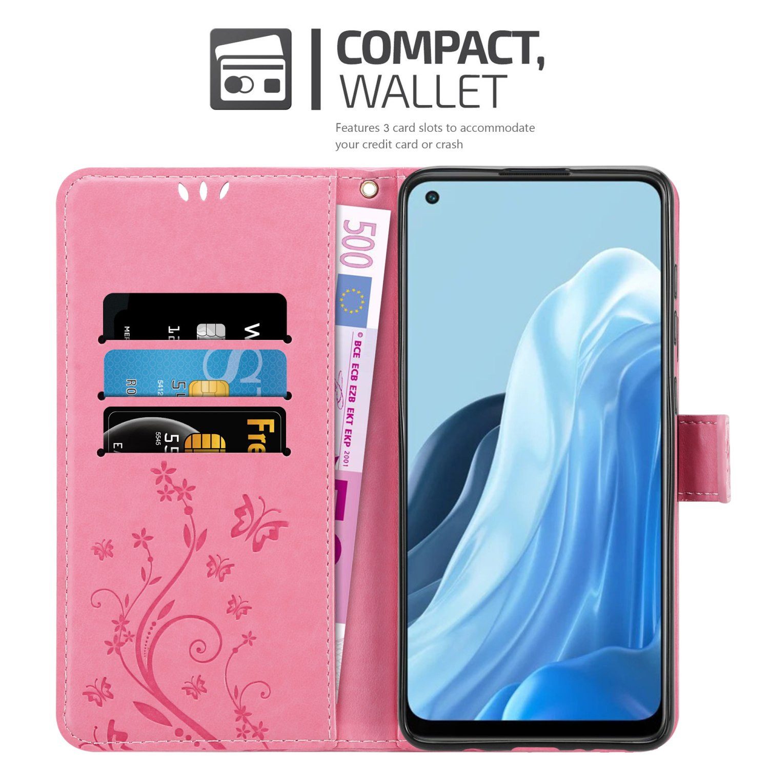 Cadorabo Handyhülle für Oppo FIND X5 LITE / Reno7 5G Hülle Oppo FIND X5 LITE / Reno7 5G, Hülle Schutzhülle Blumen Flower mit Standfunktion Kartenfach Magnet