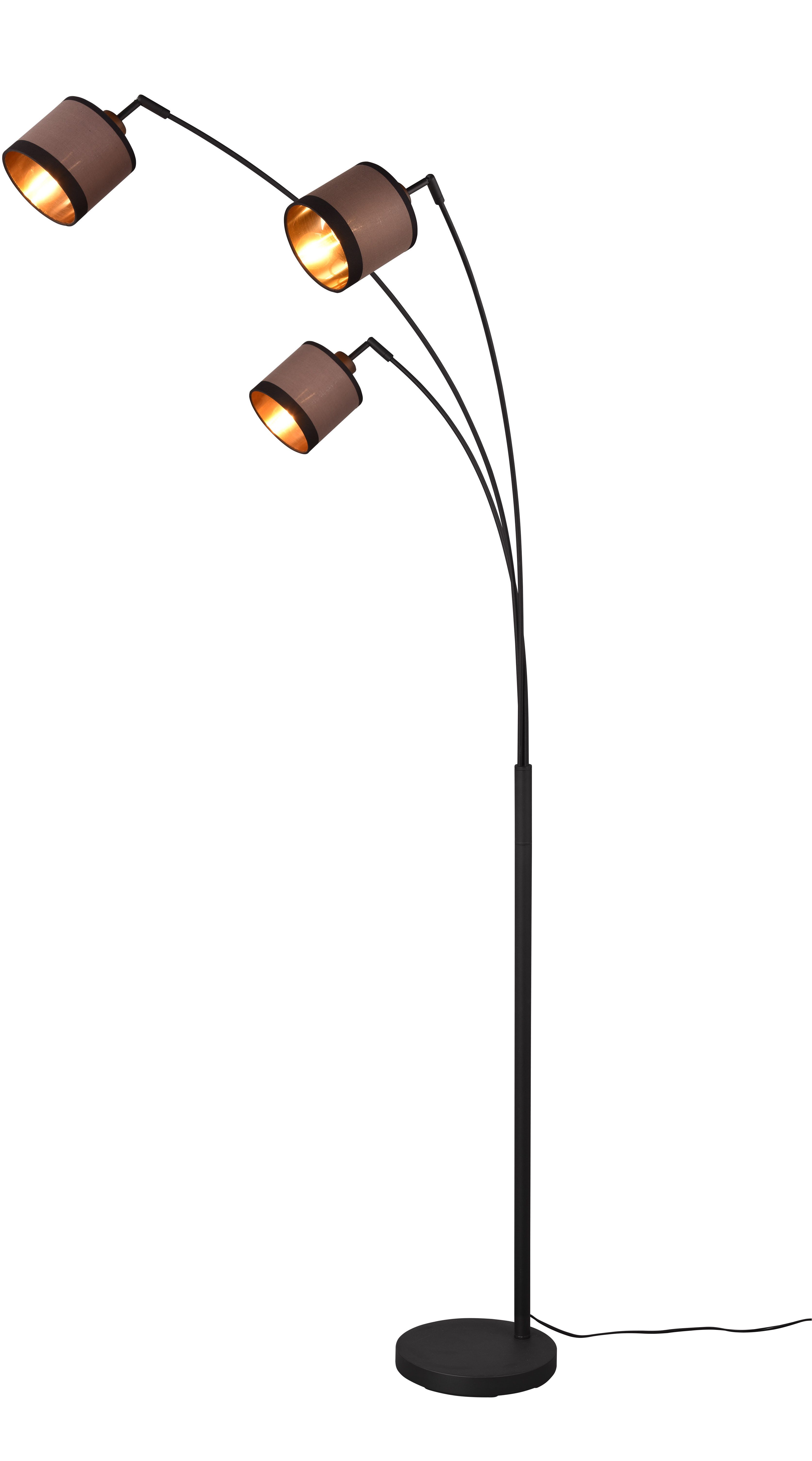 Reality Leuchten Stehlampe DAVOS, Stehleuchte 3-flammig exkl 3xE14 max 28W Fußschalter 185cm hoch, Ein-/Ausschalter, Leuchtmittel wechselbar, warmweiß - kaltweiß, Stehlampe Metall mit 2-farbigen Stoffschirmen Bogenlampe Bogenleuchte