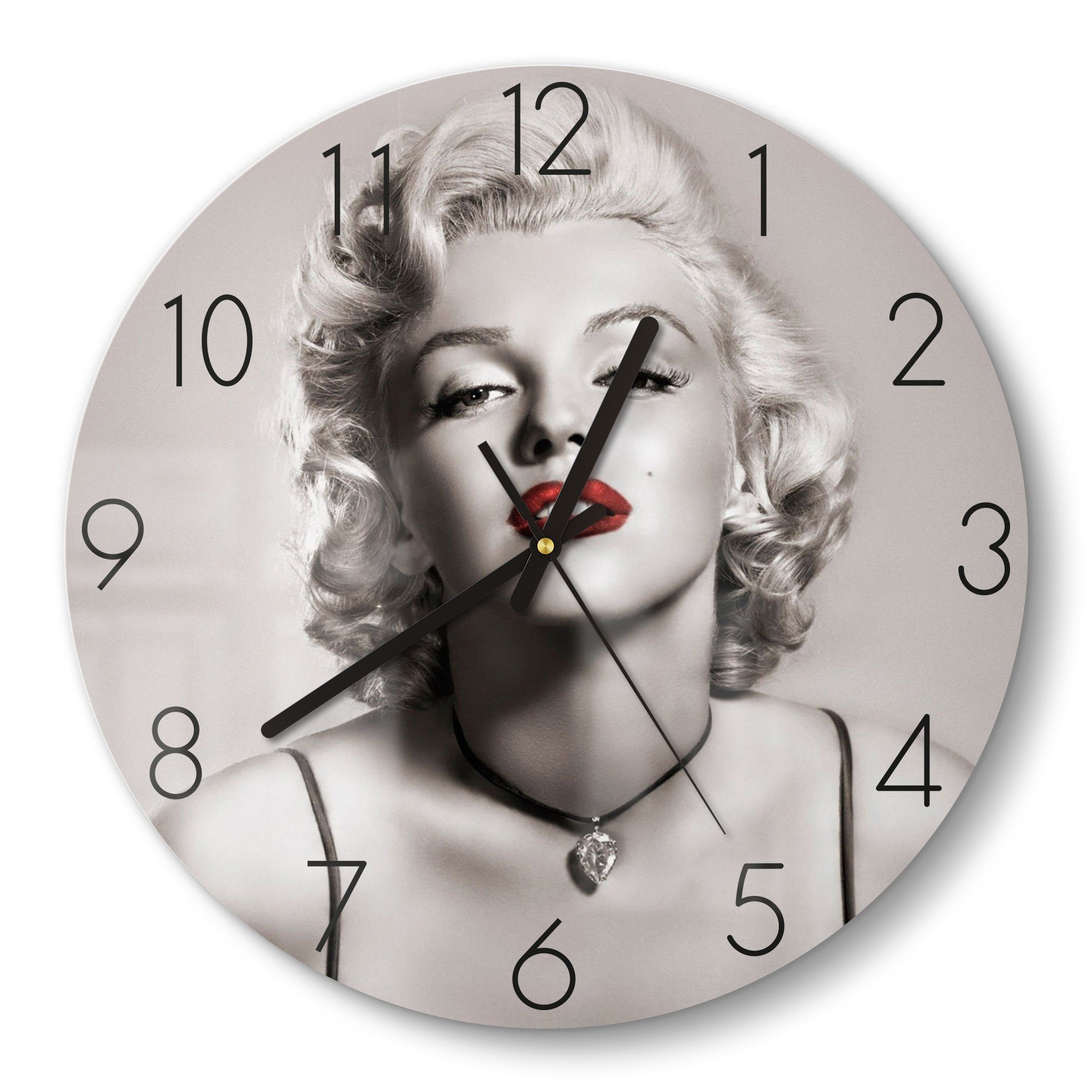 DEQORI Wanduhr 'Elegante Marilyn Monroe' (Glas Glasuhr modern Wand Uhr Design Küchenuhr)