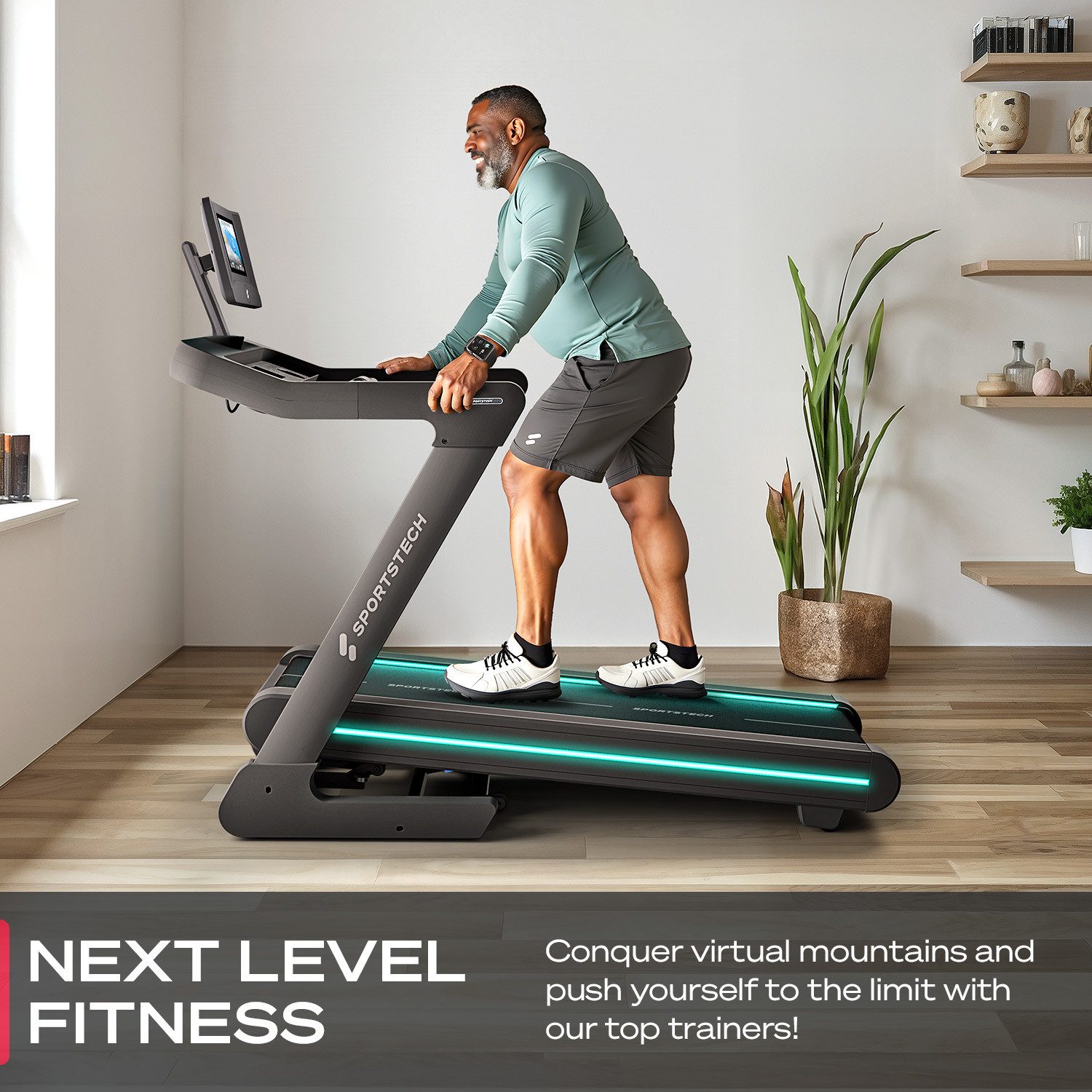Sportstech Laufband Sportstech sTread Pro, Bis 20 km/h, 15 Steigungen, klappbar & Touchdisplay