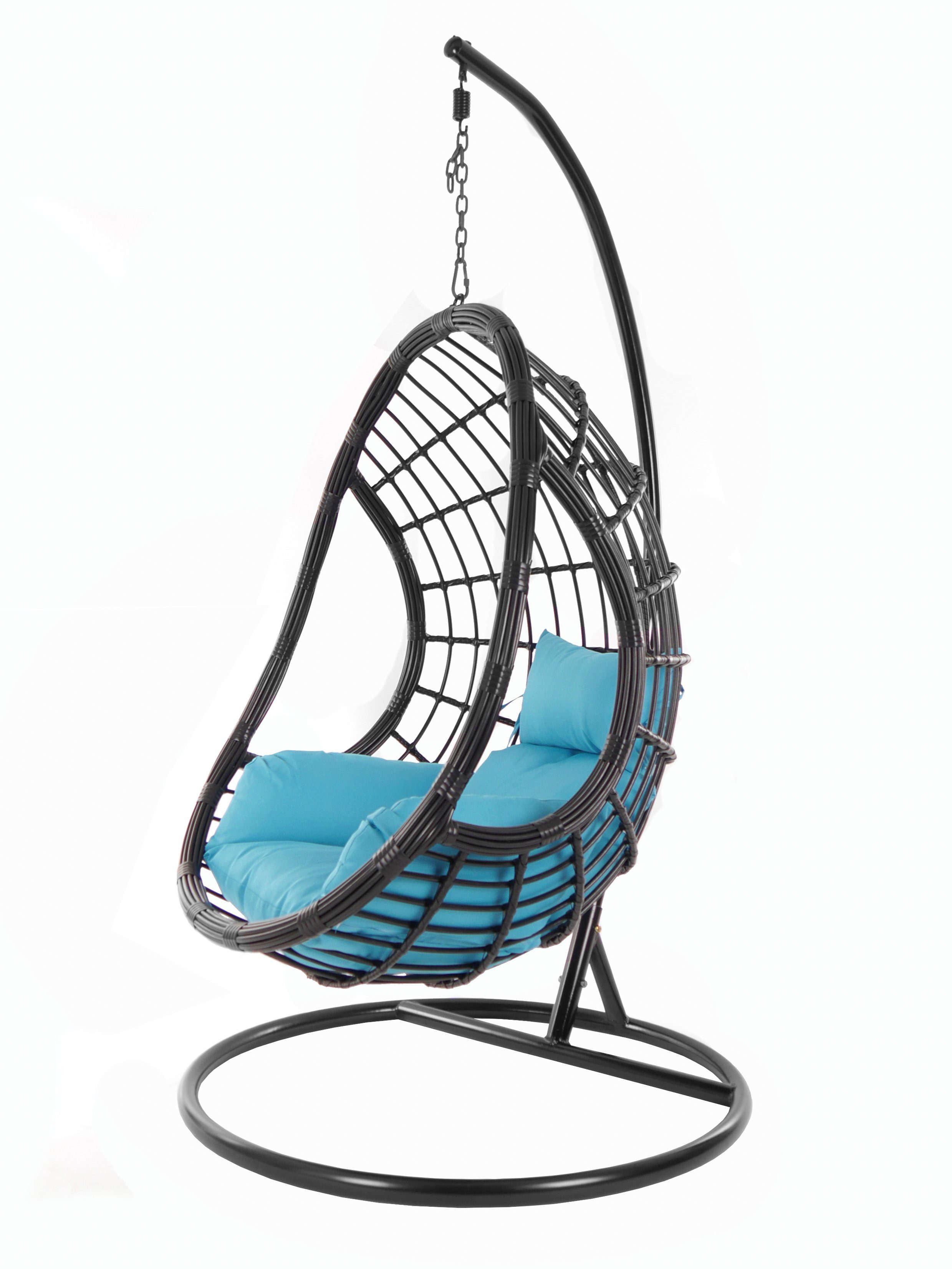 KIDEO Hängesessel PALMANOVA black, Schwebesessel, Swing Chair, Hängesessel mit Gestell und Kissen, Nest-Kissen hellblau (5050 skyblue)