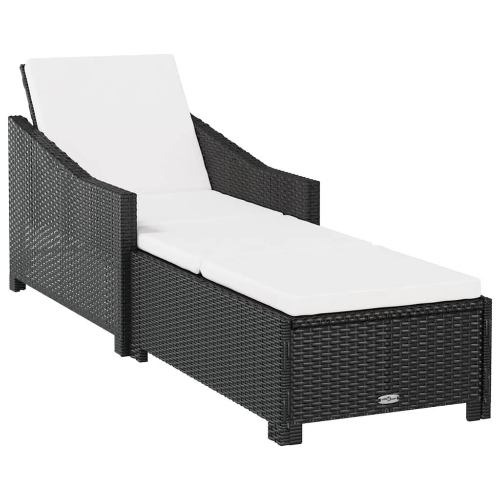 vidaXL Gartenliege Sonnenliege mit Cremeweißer Auflage Poly Rattan Schwarz, 1 St.
