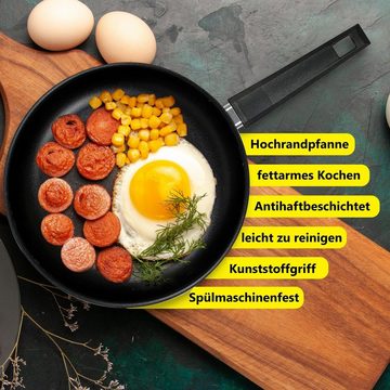 KESSMANN Bratpfanne Pfanne 20 cm 4tlg Induktionspfanne Bratpfanne für alle Herdarten, Aluminium (Set, 4-tlg., Inkl. 1 Pfannenwender + 1 Untersetzer + 1 Holzlöffel Antihaft), Pfannenset induktionsherd Schmorpfanne Hochrandpfanne Servierpfanne