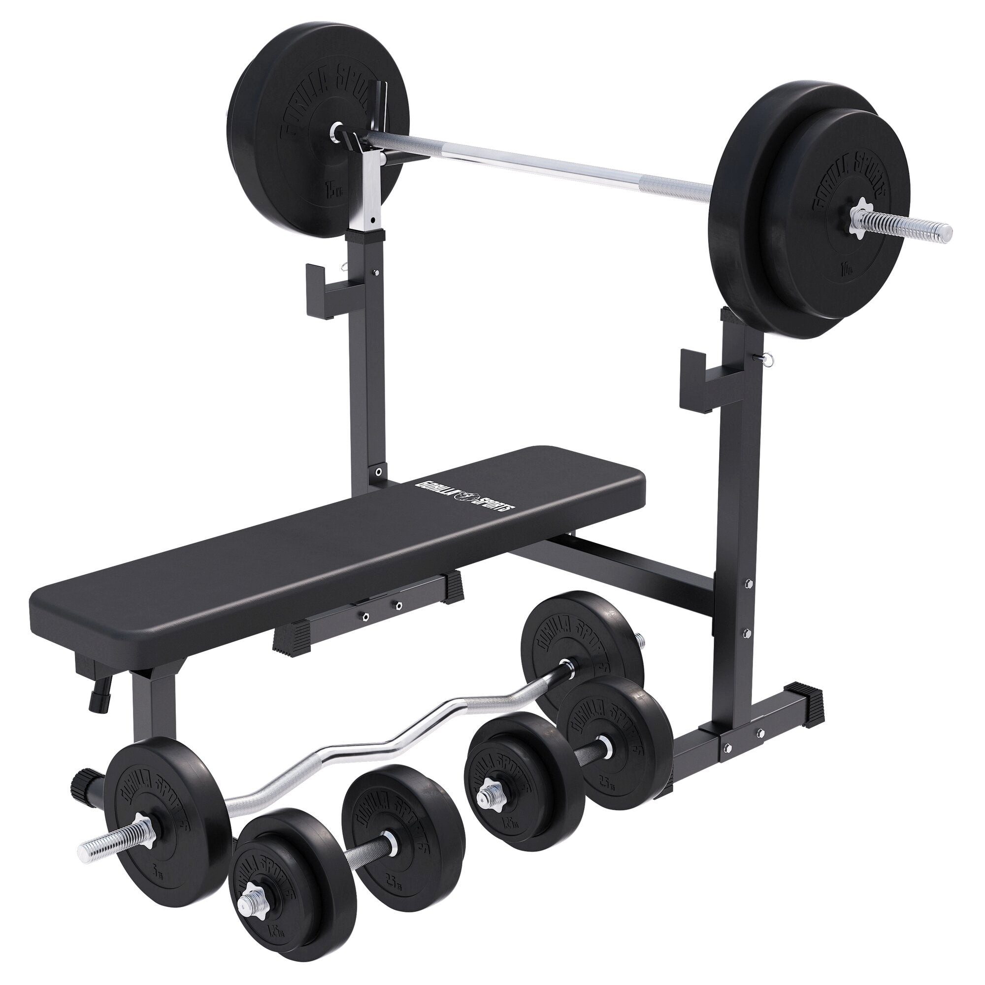 GORILLA SPORTS Hantelbank Hantelbank mit Ablage inkl. Hantelset, (19-tlg)