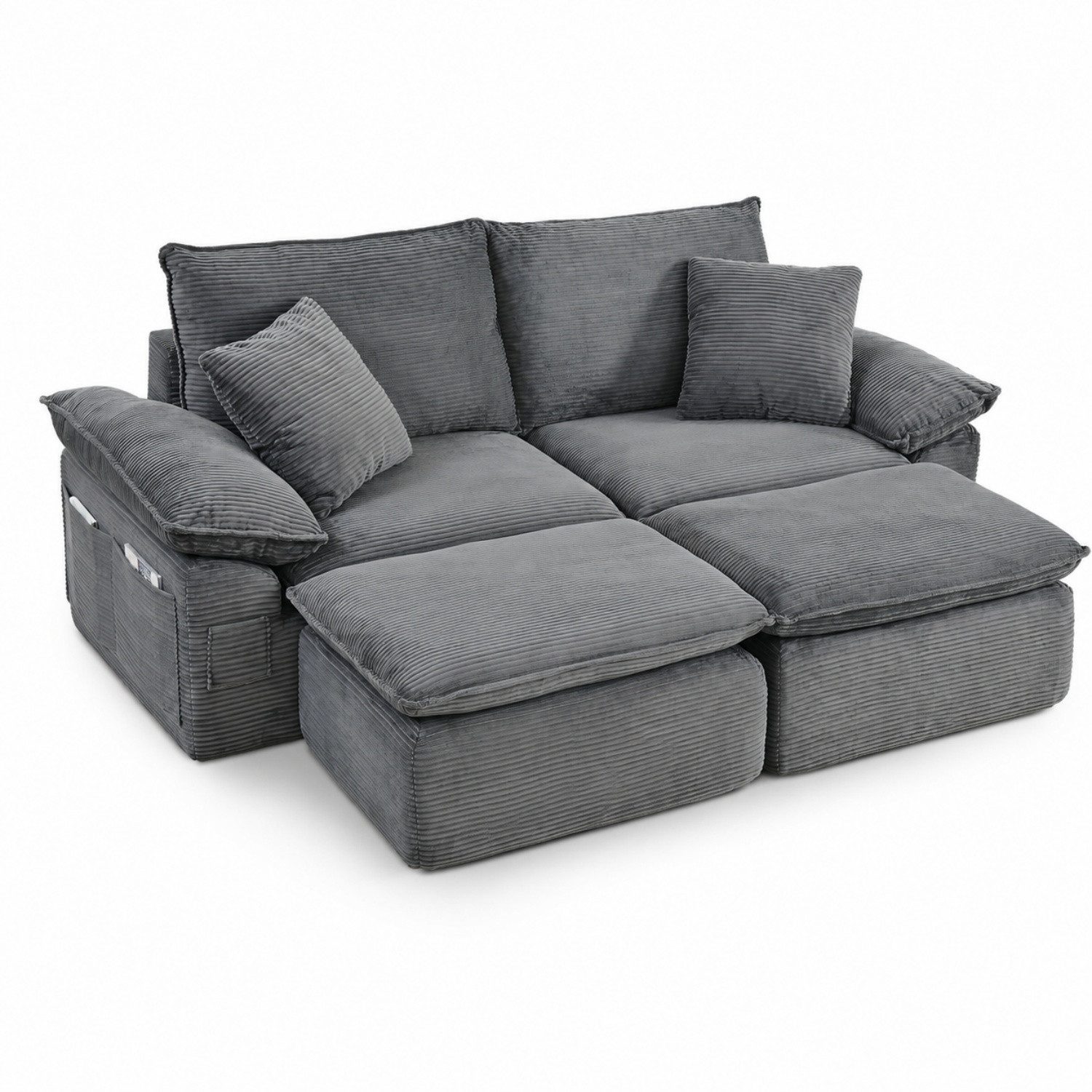 ANYSUN 2-Sitzer Übergroßer Chaiselongue-Sessel für den mit Ottomane,Boneless Loveseat, Sofa,Single Seat Bodensofa ohne Montage mit Fußstütze,Aufbewahrungstaschen, Lesesessel, gepolsterter Cord-Sessel, Schlafsofa für Wohn/Schlafzimmer