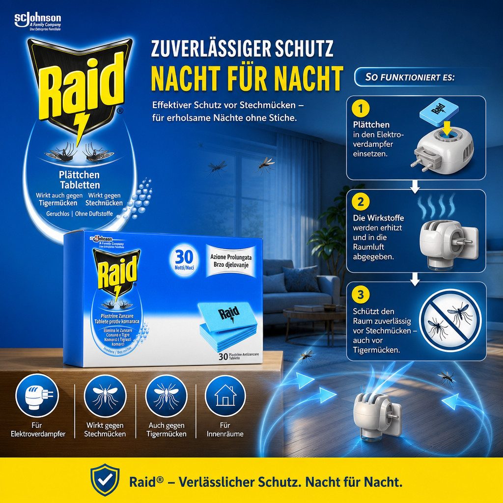 scjohnson Insektenabwehrgerät Raid Mückenplättchen Nachfüllpack 3x30 Stück Vorteilspack, 90-tlg.