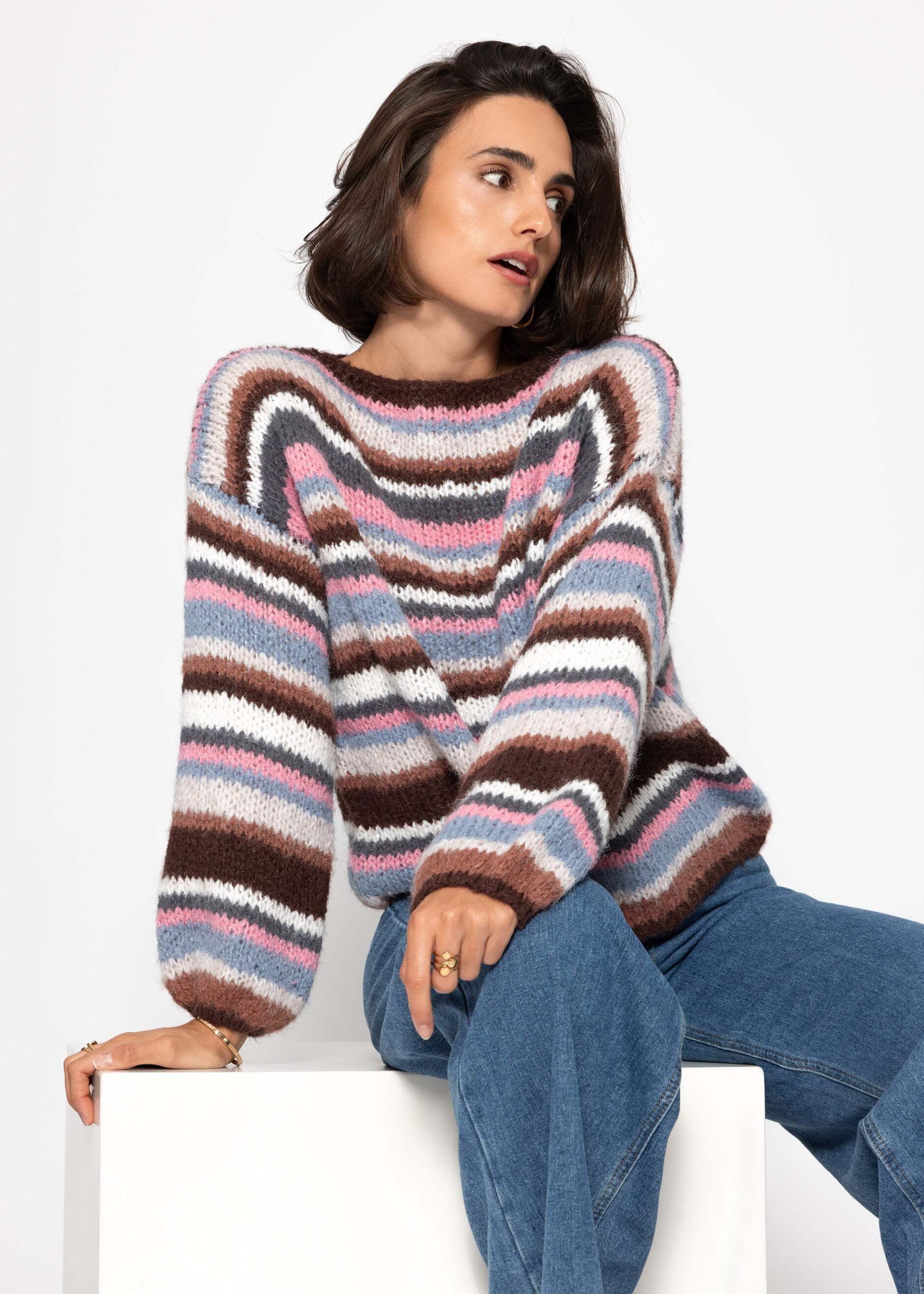 SASSYCLASSY Strickpullover Gestreifter Strickpullover für Damen Mehrfarbige günstig online kaufen