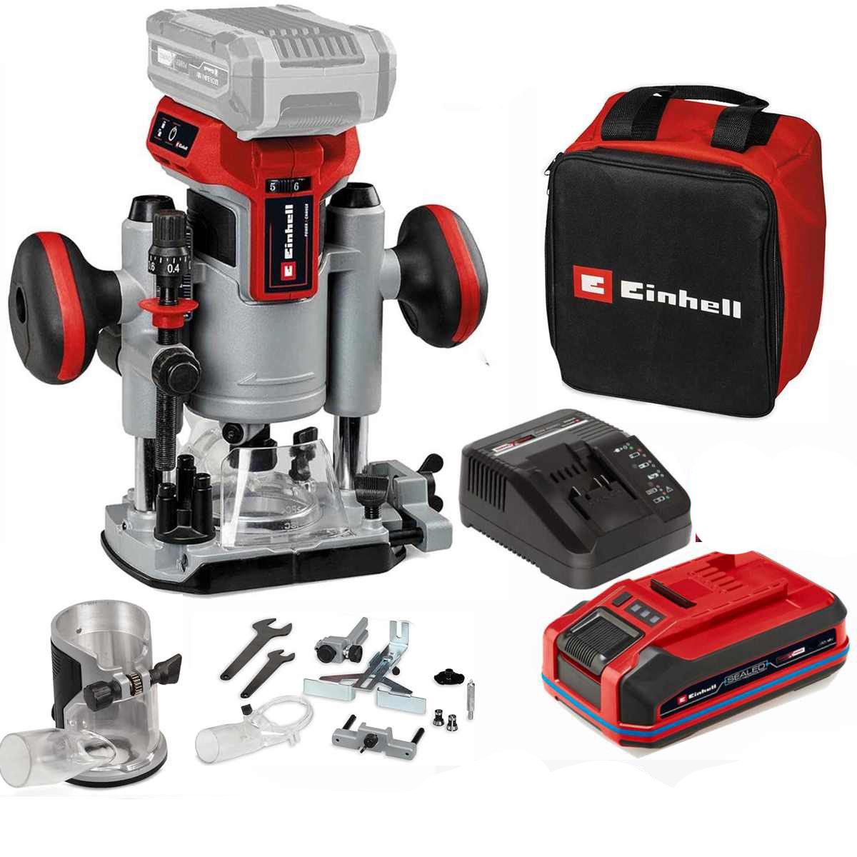 Einhell Akku-Fräse Professional 18V Oberfräsen-Kantenfräsen-Set TP-RO 18 SetL Akku 2.5 Ah