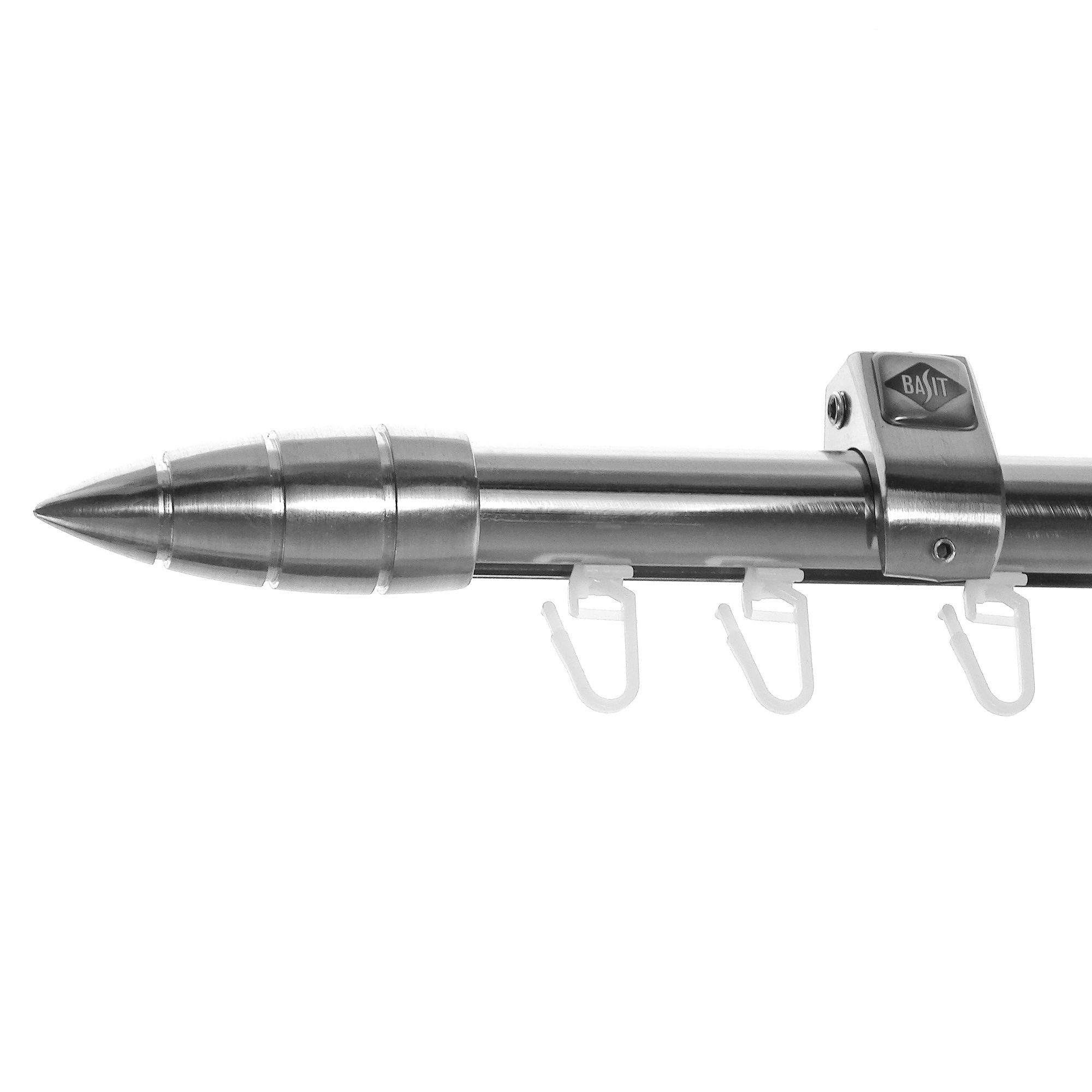BASIT Gardinenstange Innenlauf Edelstahloptik 20mm mit Deckenträgern 280 cm E81, Ø 20 mm, 1-läufig, verschraubt, Aluminium, D50I 280 cm E81 Spitze mit Rillen