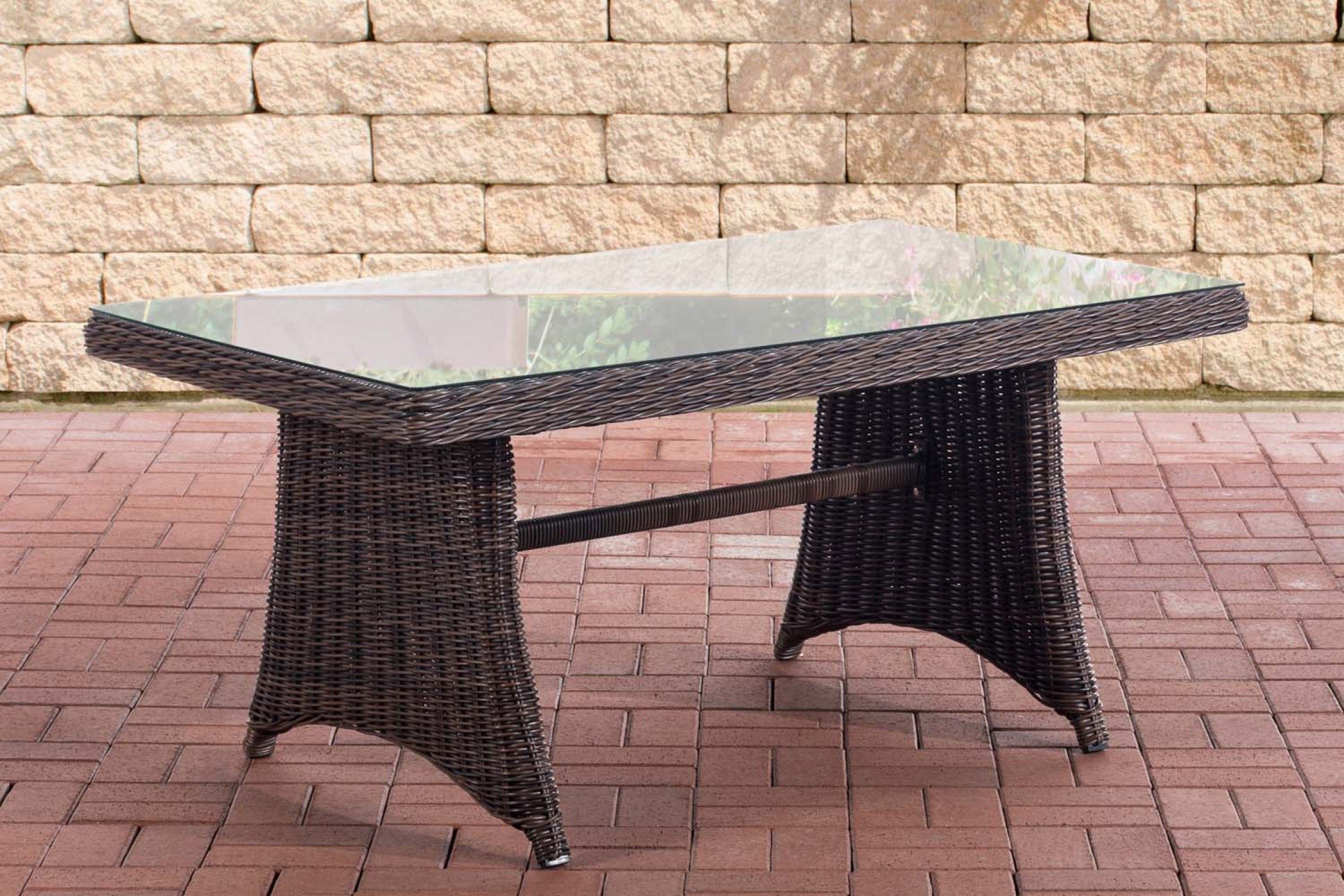 Tischplatte für 80 Outdoor Maße 1-St., Gartentisch - 63cm TPFGarden Loungetisch Esstisch x mm Balkon, Polyrattan, Klarglas), 138 (BxLxH): Garten- Garten, braun-meliert Farbe: aus UV-beständigem - x Sibell Terrasse - Loungetisch Stabiler (Hochwertiger 5