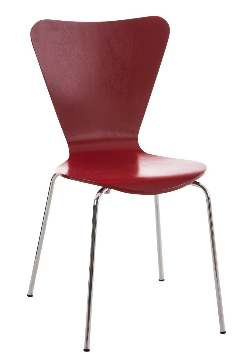 TPFLiving Besucherstuhl Calisso mit ergonomisch geformter Sitzfläche - Konferenzstuhl (Besprechungsstuhl - Warteraumstuhl - Messestuhl), Gestell: Metall chrom - Sitzfläche: Holz rot