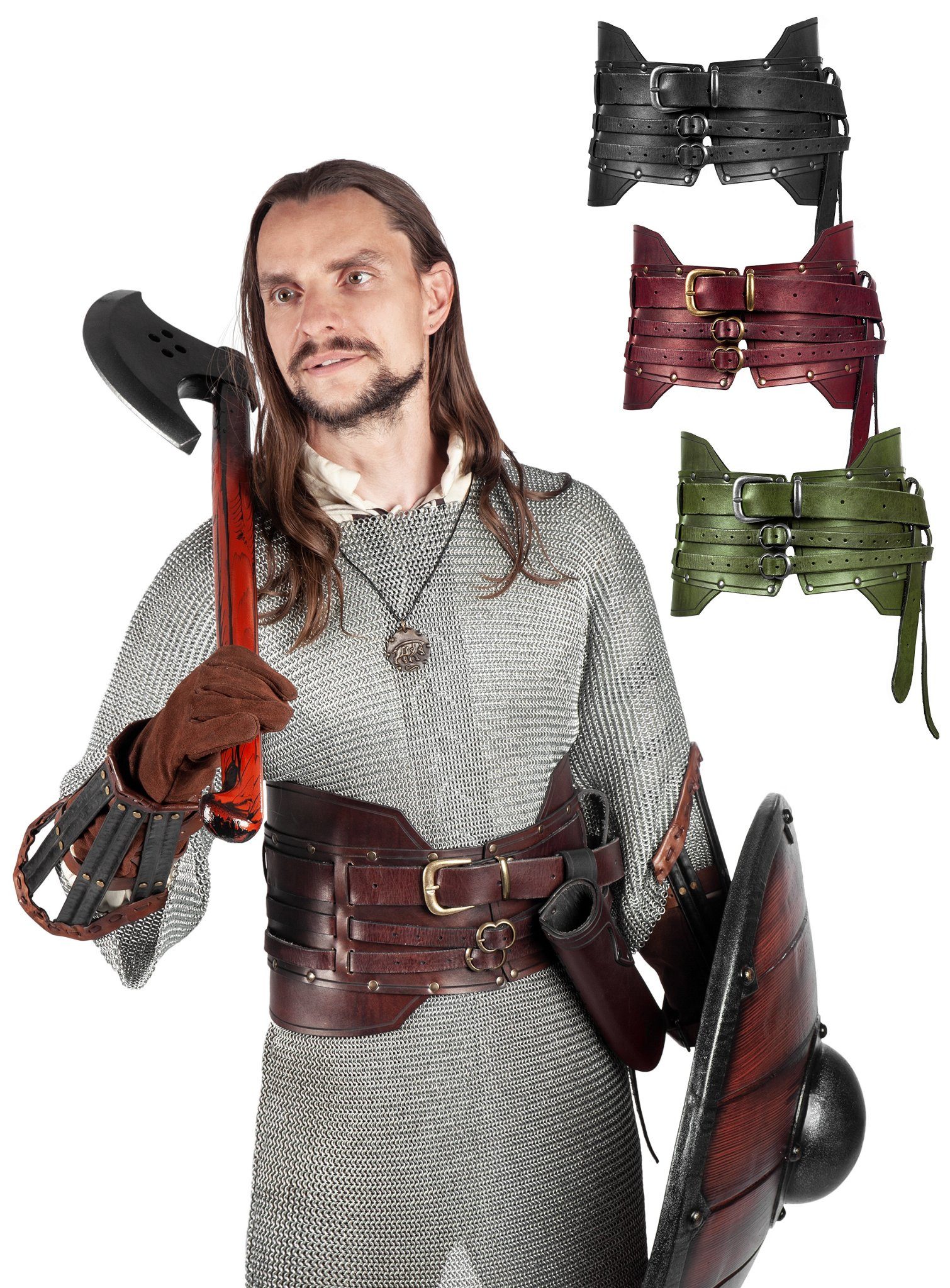 Andracor Ledergürtel Rüstgürtel - Söldner Schwerer, breiter Ledergürtel mit Schnallen. Für Schurken und raue K