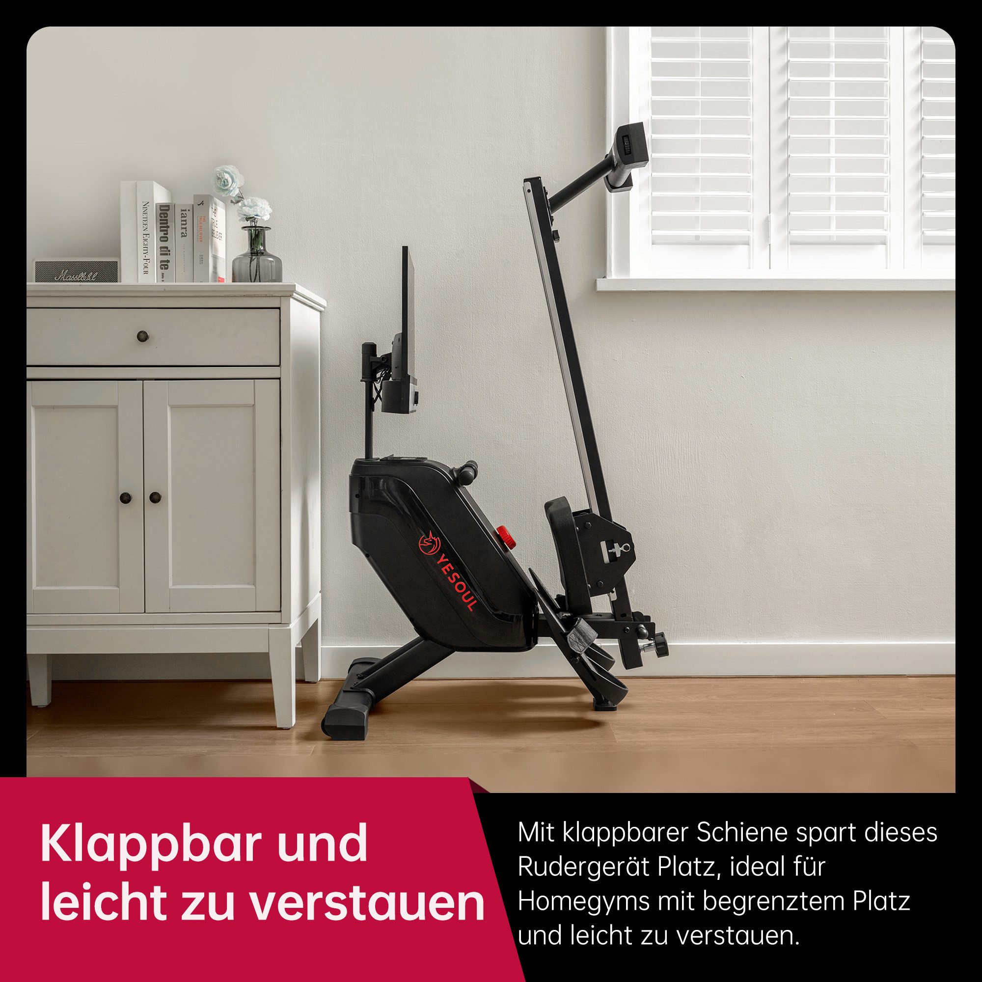 yesoul Rudergerät R1 Plus (mit 100 Widerstandsstufen, Rudermaschine), 21,5-Zoll-LED-FHD-Bildschirm, Klappbar, Kinomap&Zwift komp.