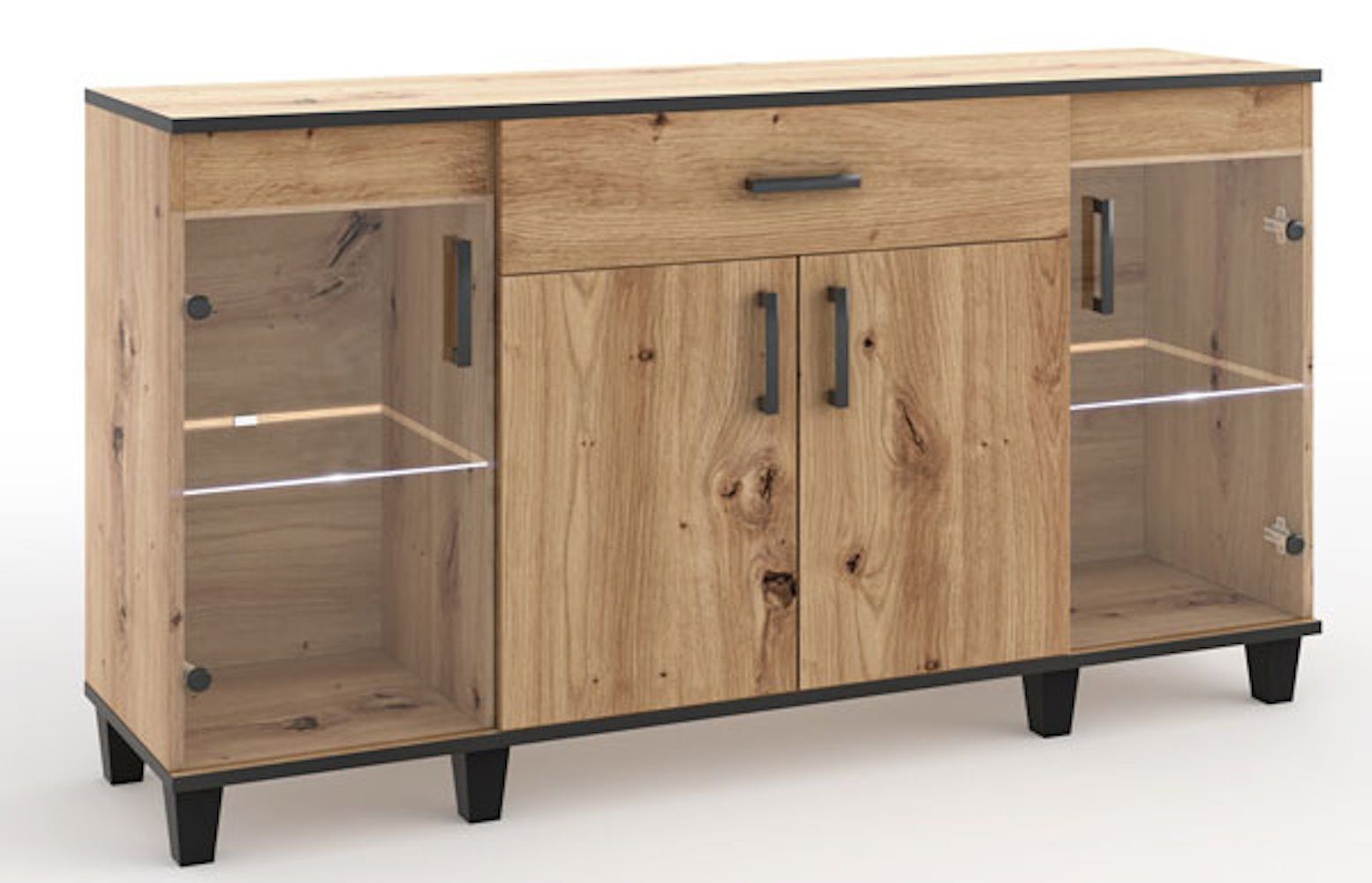 Feldmann-Wohnen Sideboard Pola (1 St), 160x40x132cm Artisan Eiche 4-türig
