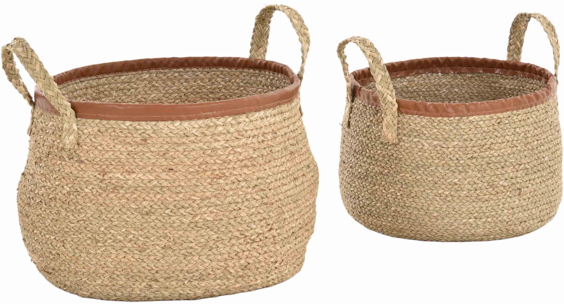 Krines Home Flechtkorb Set/2 Natur Seegras Deko Korb Aufbewahrung (Natur, Set/2 Rund) (2 St., 2x Körbe), Dekokörbe Flechtkorb mit Griffen