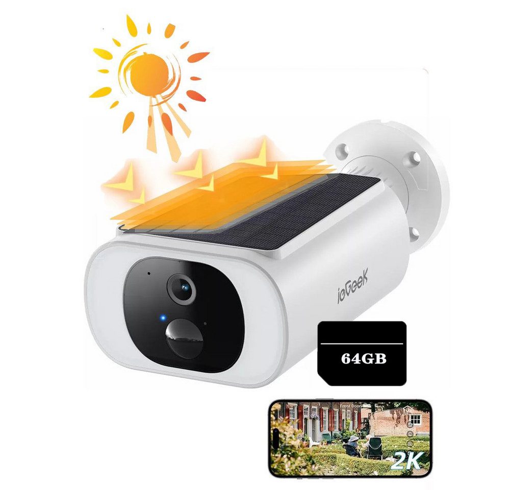 Thumbnail - ieGeek Überwachungskamera 2K Überwachungskamera Aussen Akku mit Built-In Solarpanel (Aussen Außenbereich, PIR -Sensor, 1...