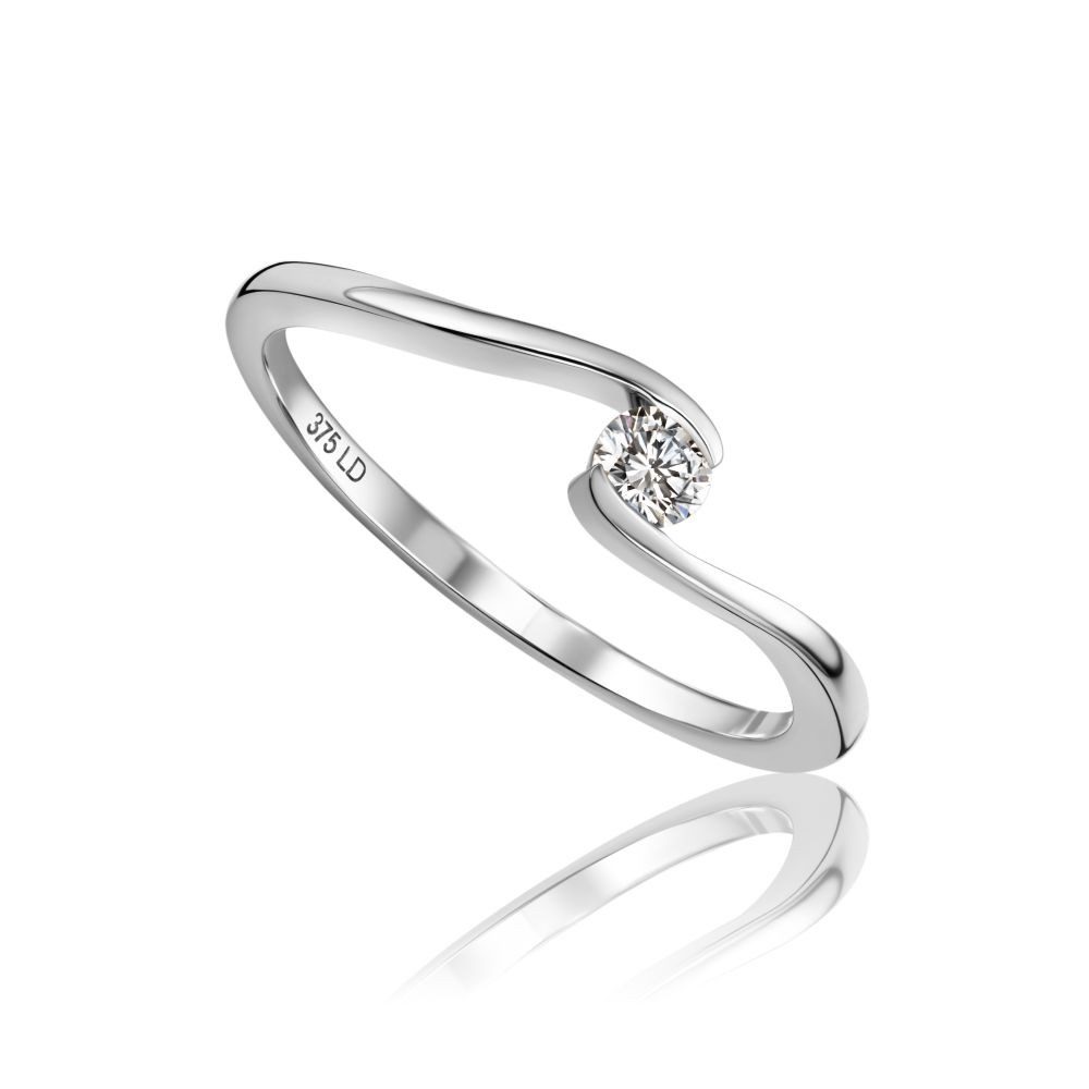 Miore Solitärring für Damen in 9K (375) Weißgold mit Diamant 0,10 oder 0,16 ct, in Spannfassung - Echtgold