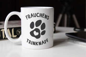 MoonWorks Tasse Kaffee-Tasse Spruch Frauchens Trinknapf Hundepfote-Motiv Becher Bürotasse Tasse Hundeliebhaber MoonWorks®, Keramik