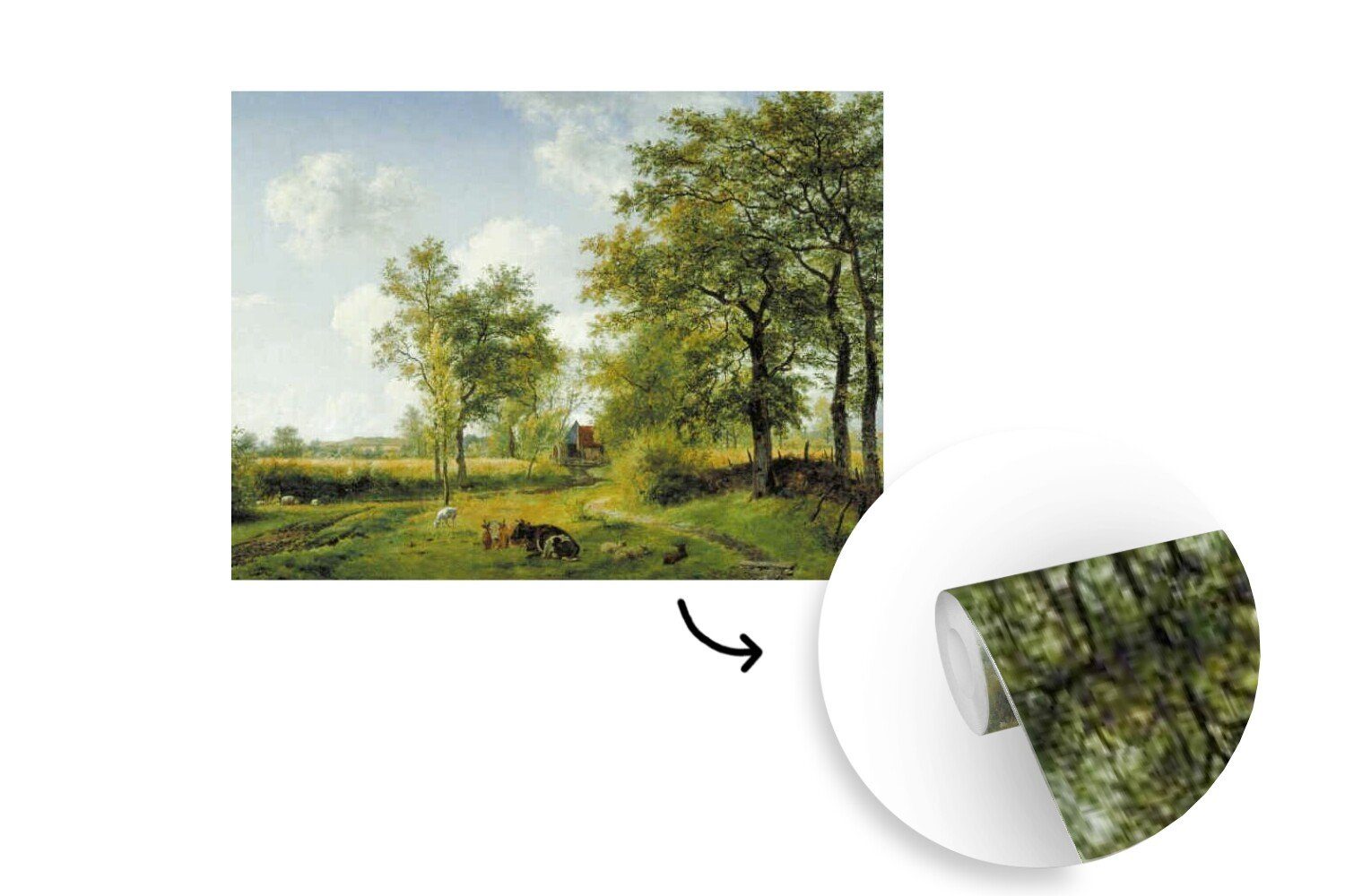 MuchoWow Fototapete Landschaft in G.J.J. (5 Gemälde Os, Tapete St), Van für Montagefertig Matt, von Wandtapete Wohnzimmer, Gelderland Vinyl bedruckt, 