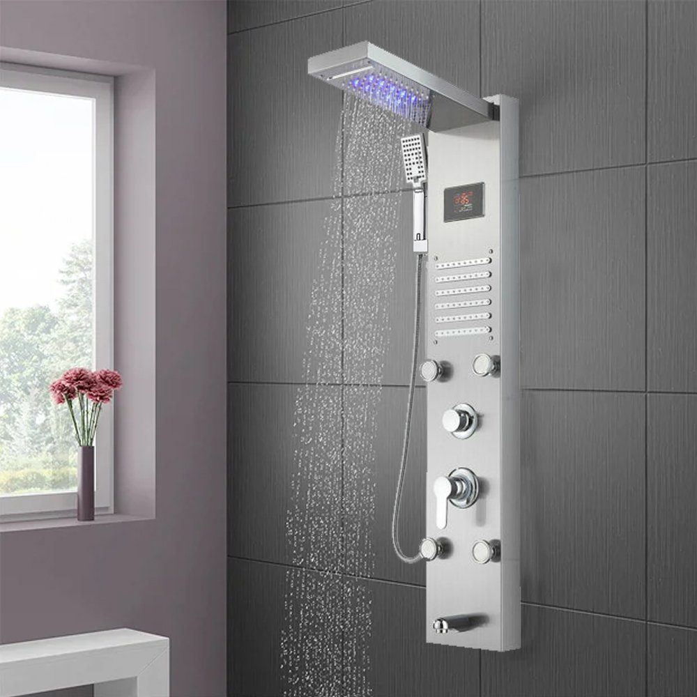Duschsystem LED Duschpaneel,6 Funktionen,Edelstahl Duschsystem mit Handbrause