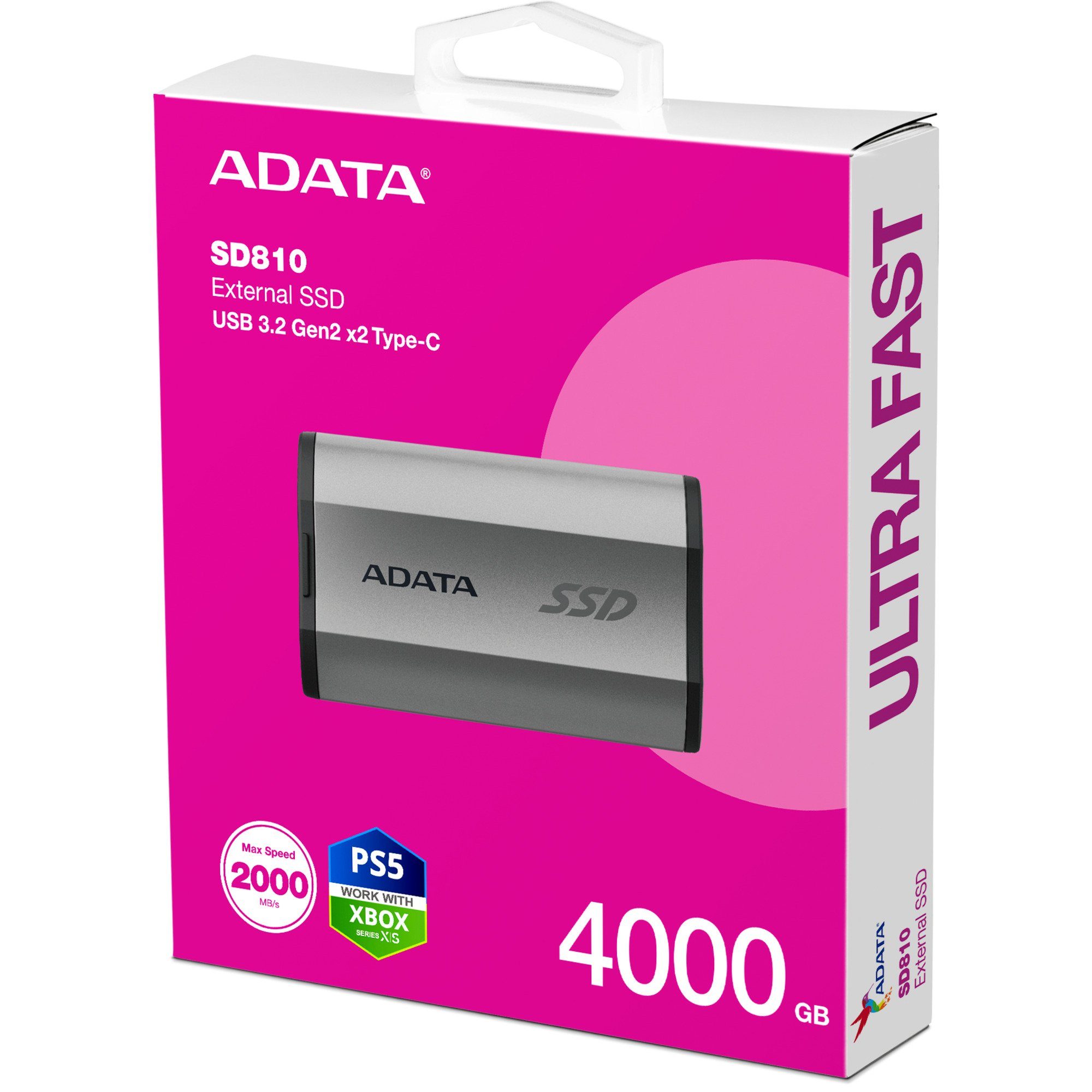 ADATA ADATA SD810 4 TB, SSD, (USB-C 3.2 Gen 2x2 (20 externe HDD-Festplatte (4 TB) 2.5"