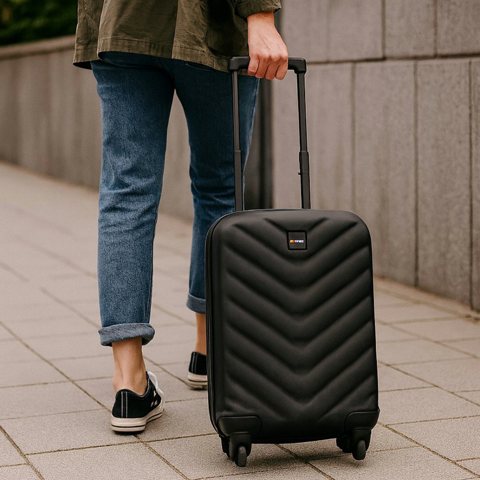 Koopman Hartschalen-Trolley Reisekoffer Reisetrolley Rollkoffer Rolltrolley 28L 53x33x20cm, Hartschale, Schwarz, Handgepäck, Teleskopgriff, Robust