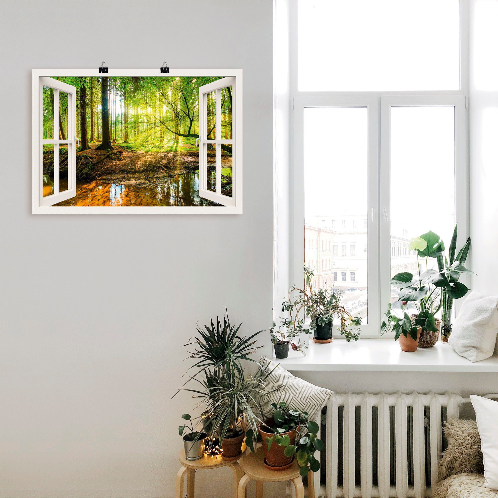 Fensterblick als Leinwandbild, Wandbild St), oder in - Bach, versch. Wald Wandaufkleber Wald mit Poster Größen (1 Artland