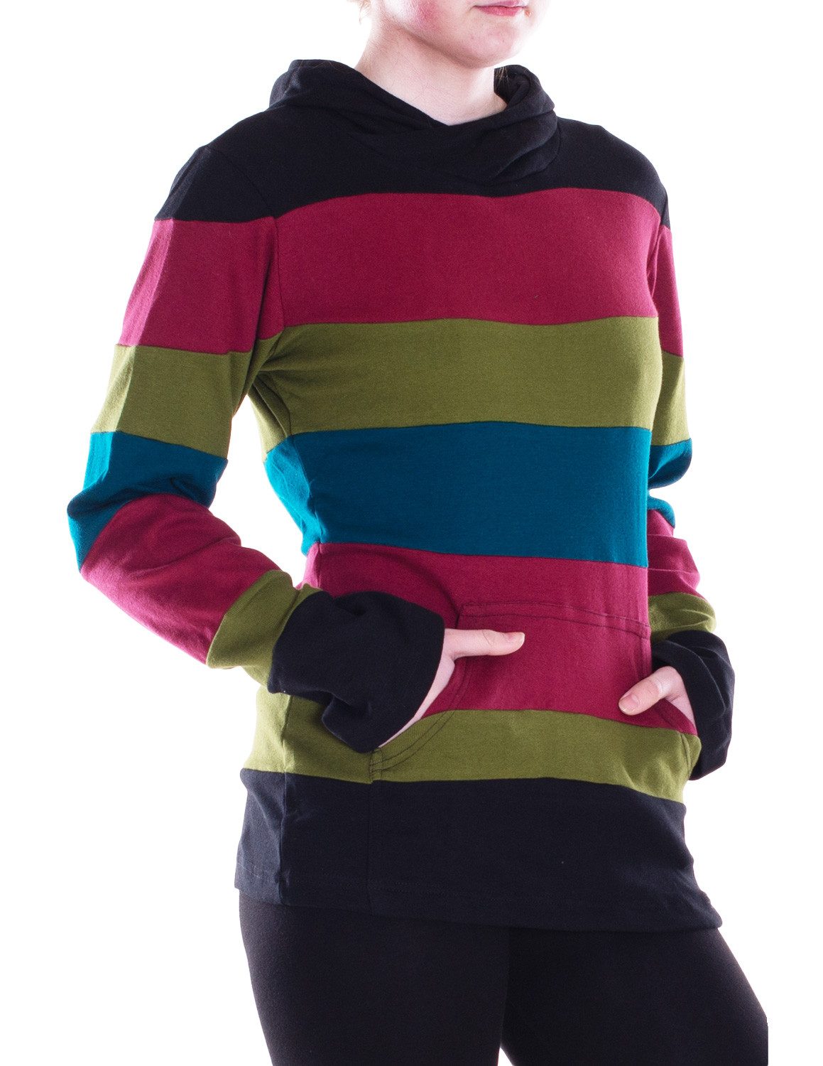 Vishes Sweater Hoodie Patchwork Regenbogen Sweater Hippie Пуловеры mit Kapuze Alternative Bekleidung, Ethno, Hippie, Retro Style