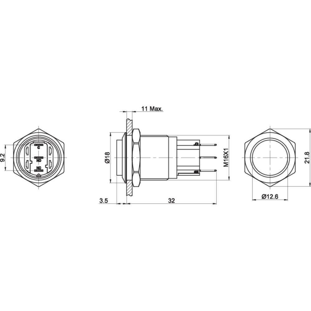 TRU Serie COMPONENTS Drucktaster Druckschalter Schalter für überlistungssicher, GQ16-KH,