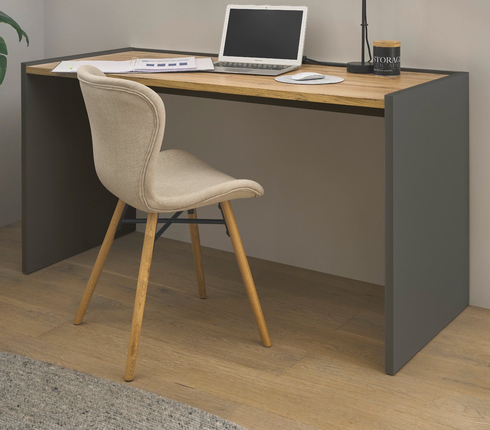 Furn.Design Schreibtisch Center (Laptoptisch in matt grau mit Wotan Eiche,  143 x 62 cm), bis zu 30 Kg
