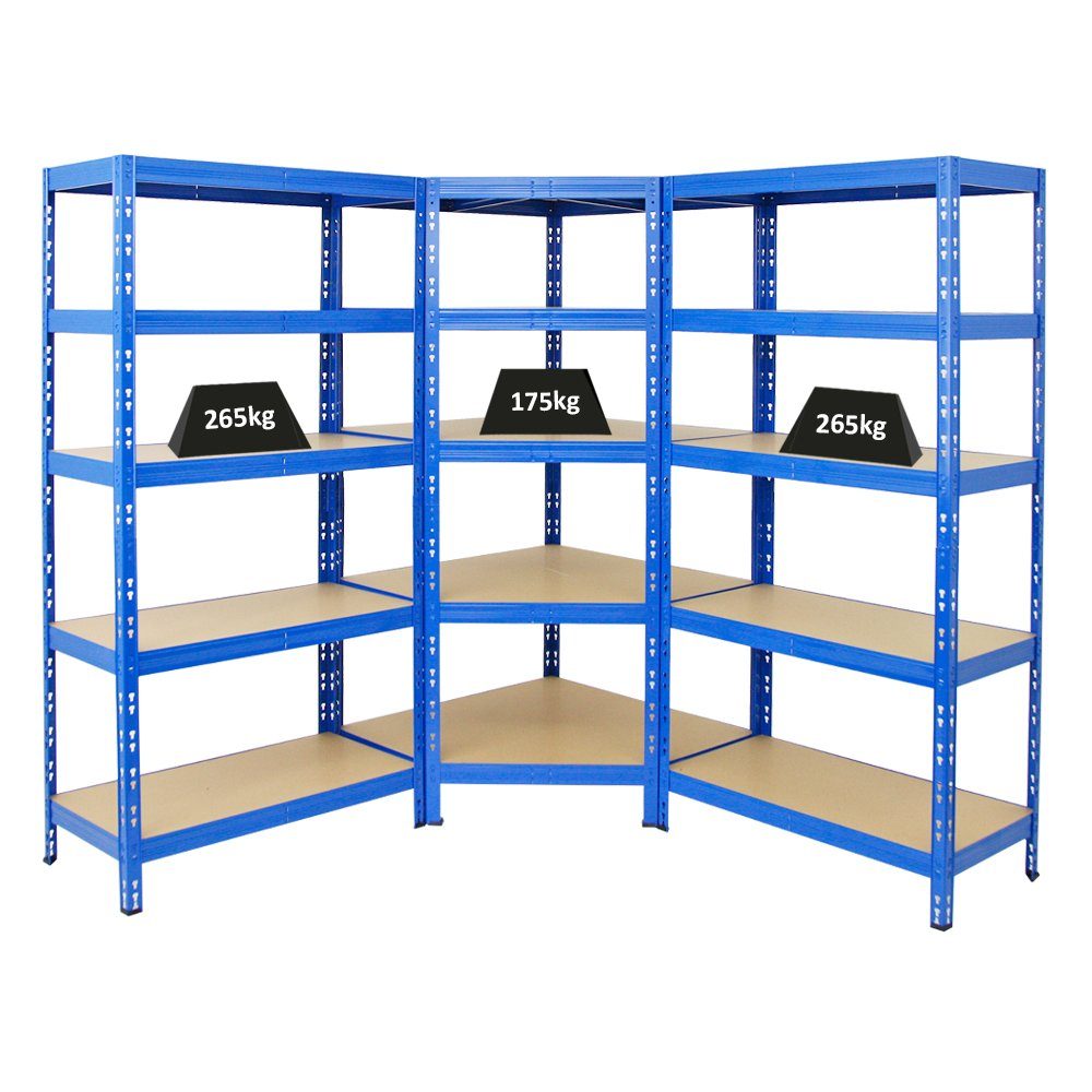 PROREGAL® Eckregal MegaDeal Tiger 1x Eckregal + 2 Stück 180x90x45cm Blau, Fachlast von 175 kg beim Eckregal und 265 kg bei den Плитыn