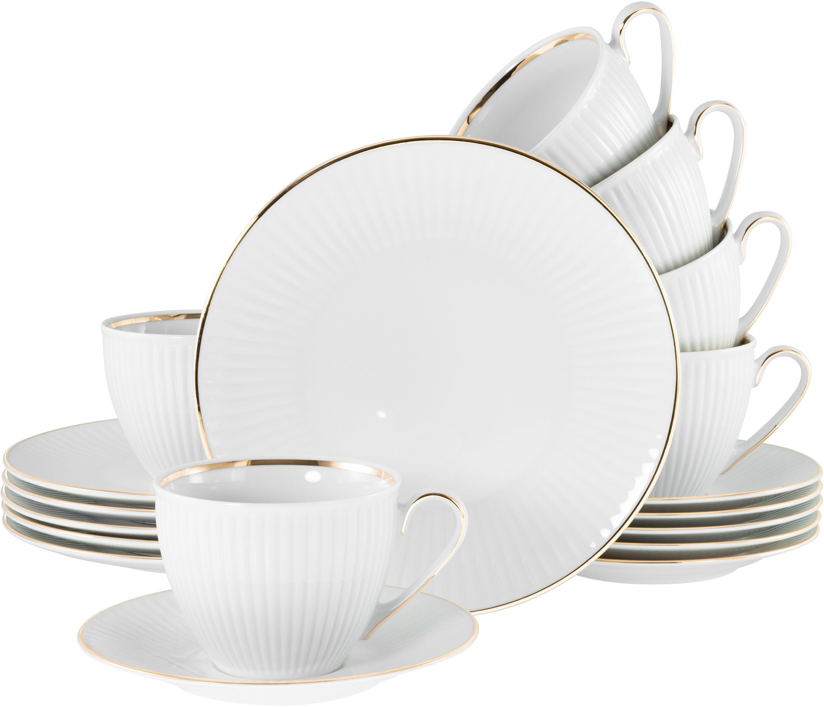 CreaTable Kaffeeservice Valencia Gold, Kaffee-Service 18-tlg (18-tlg), 6 Personen, Porzellan, Elegant, Goldrand