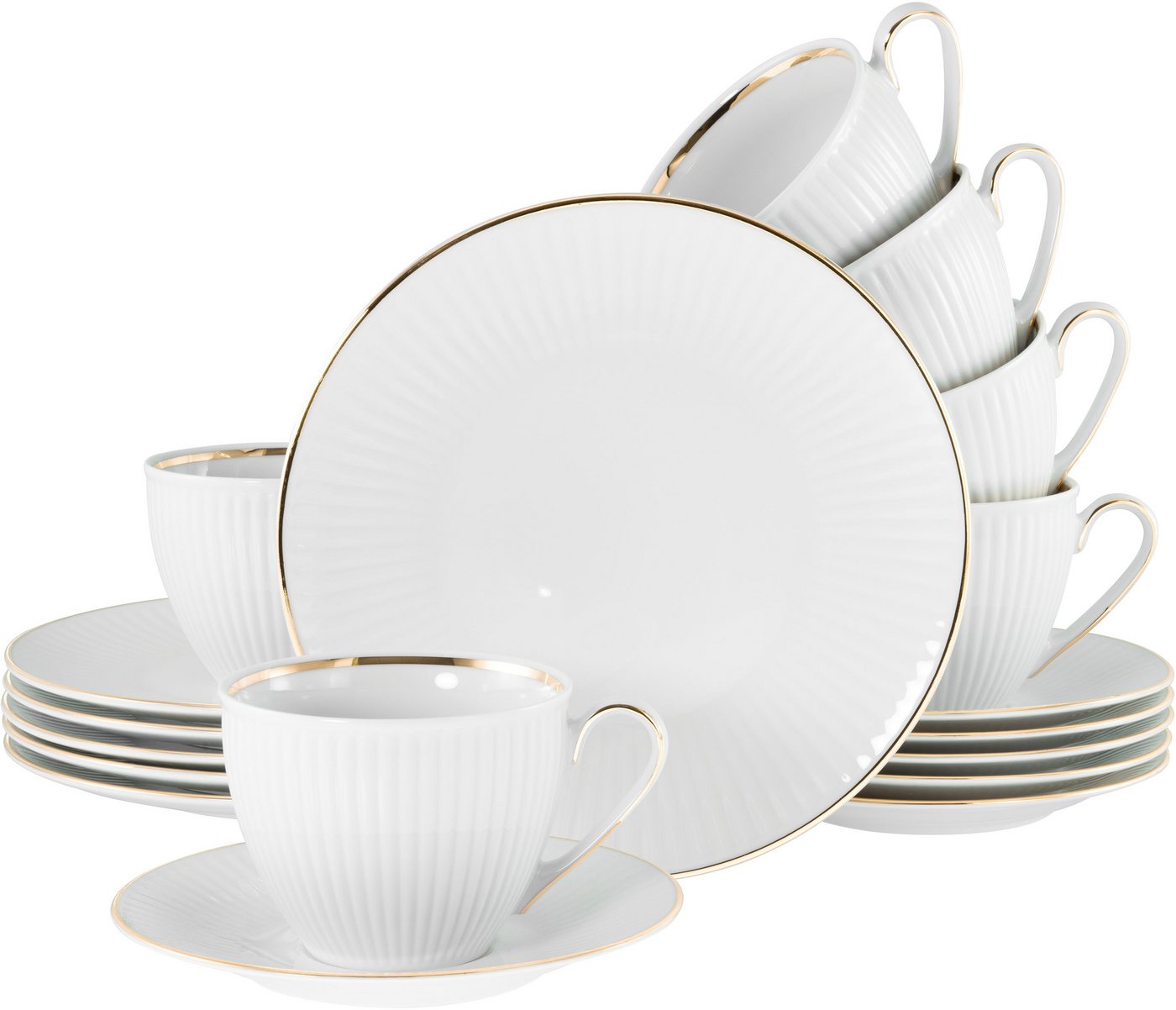 creaTable Kaffeeservice Valencia Gold, Kaffee-Service 18-tlg (18-tlg), 6 Personen, Porzellan, Elegant, Goldrand