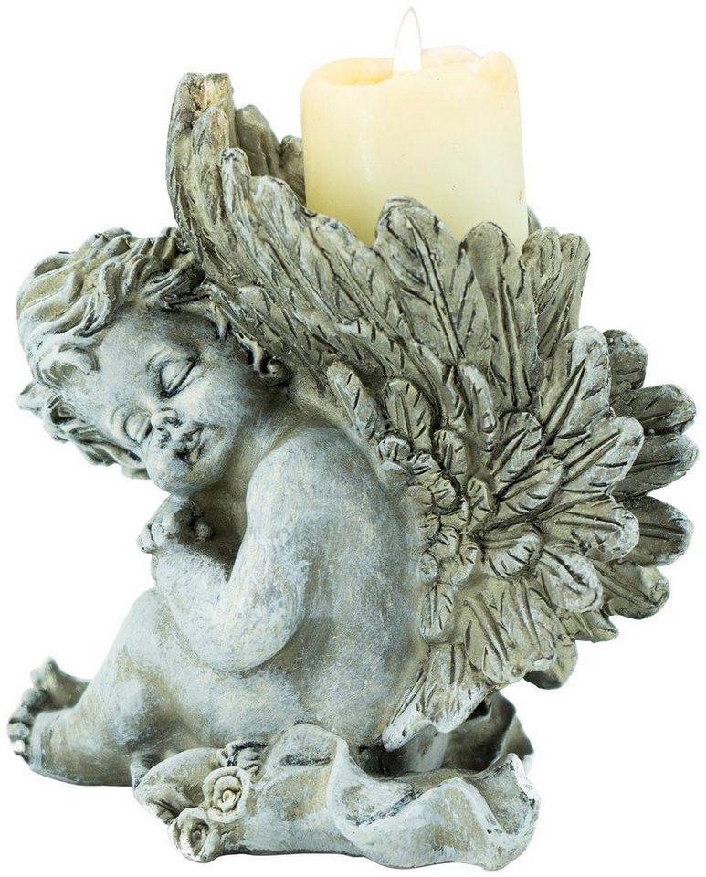 Deko Figur    ENGEL mit BUCH an LED-KERZE     Putte Skulptur Angel Geschenk