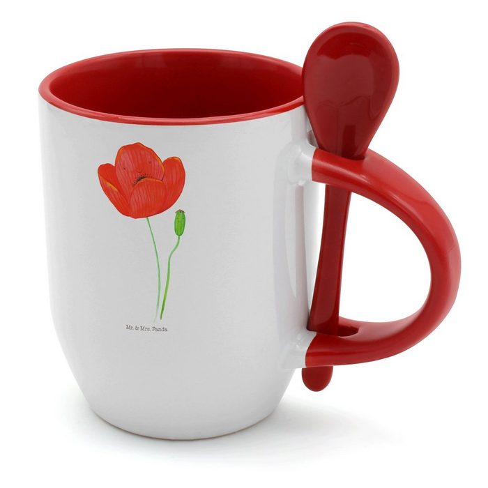 Mr. & Mrs. Panda Tasse Mohnblume - Weiß - Geschenk Kaffeebecher Religion Tassen Tasse mi Keramik