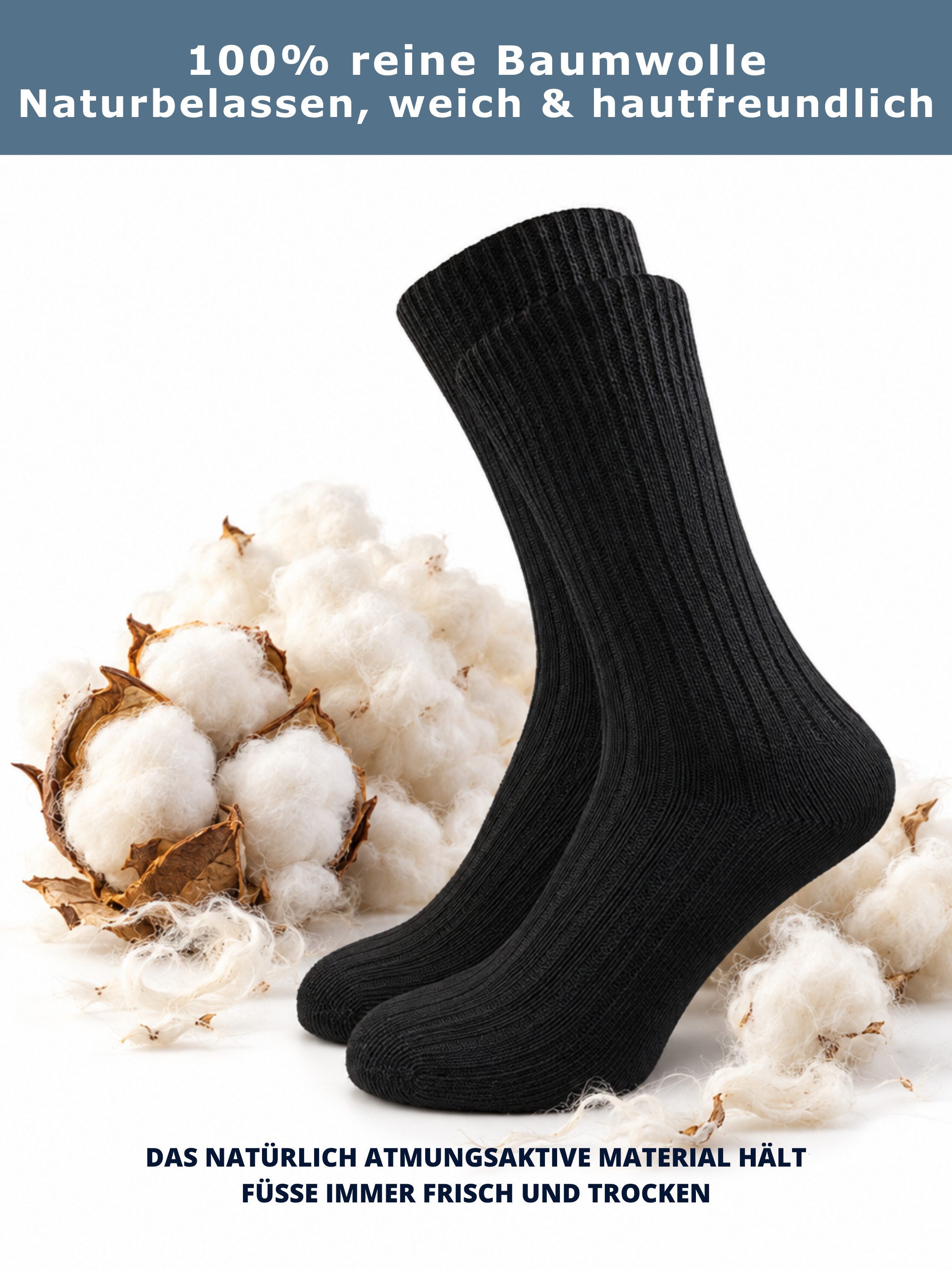 GAWILO Komfortsocken "Natur" aus 100% reiner, naturbelassener Baumwolle für Damen & Herren (6 Paar) Etwas gröber gestrickt für extra Tragekomfort & angenehmes H – Bild 3 von 5