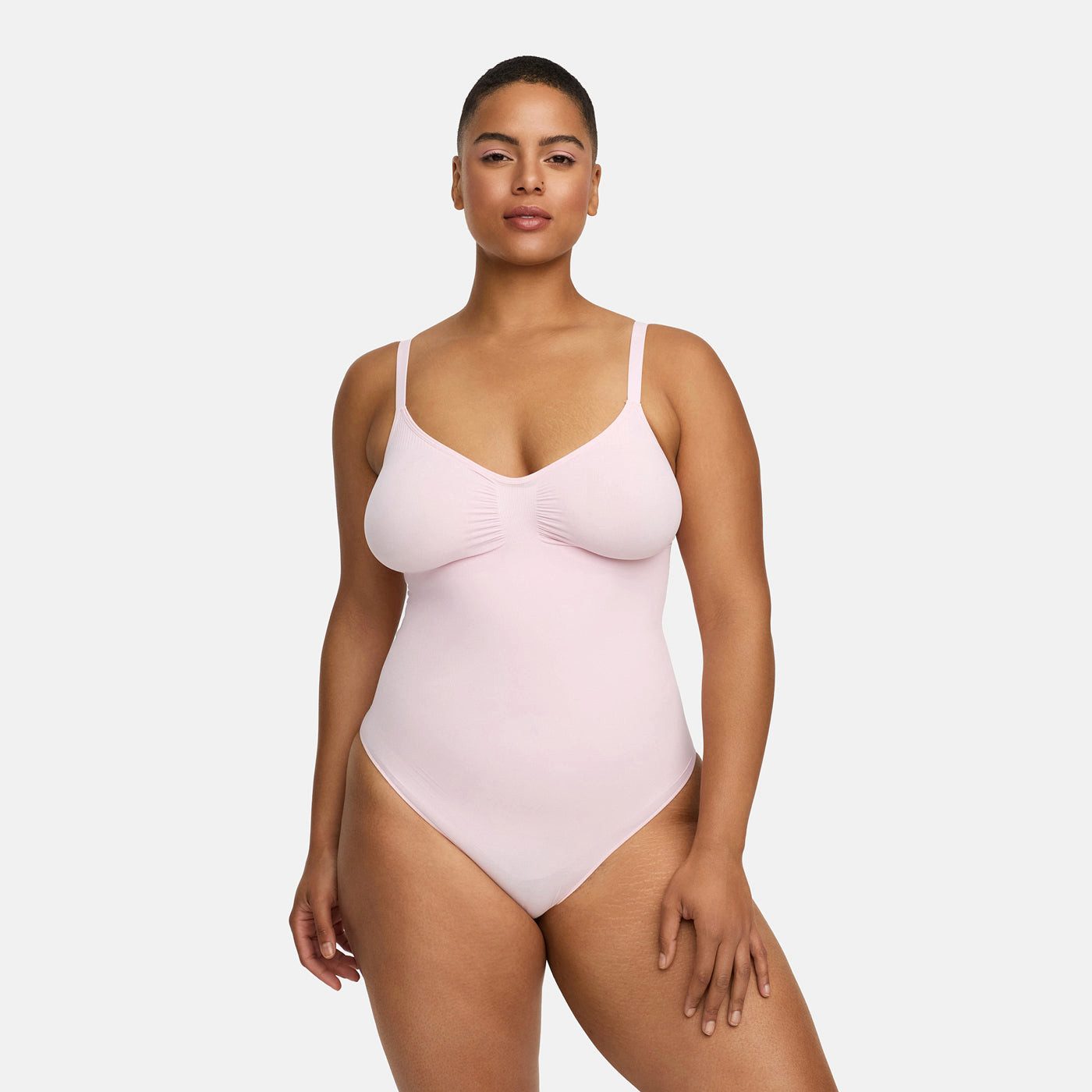 Creamy Fabrics Miederbody Bodysuit Sculpting Shapewear mit String (2)-Baby Pink-XL (1-tlg) Figurformend