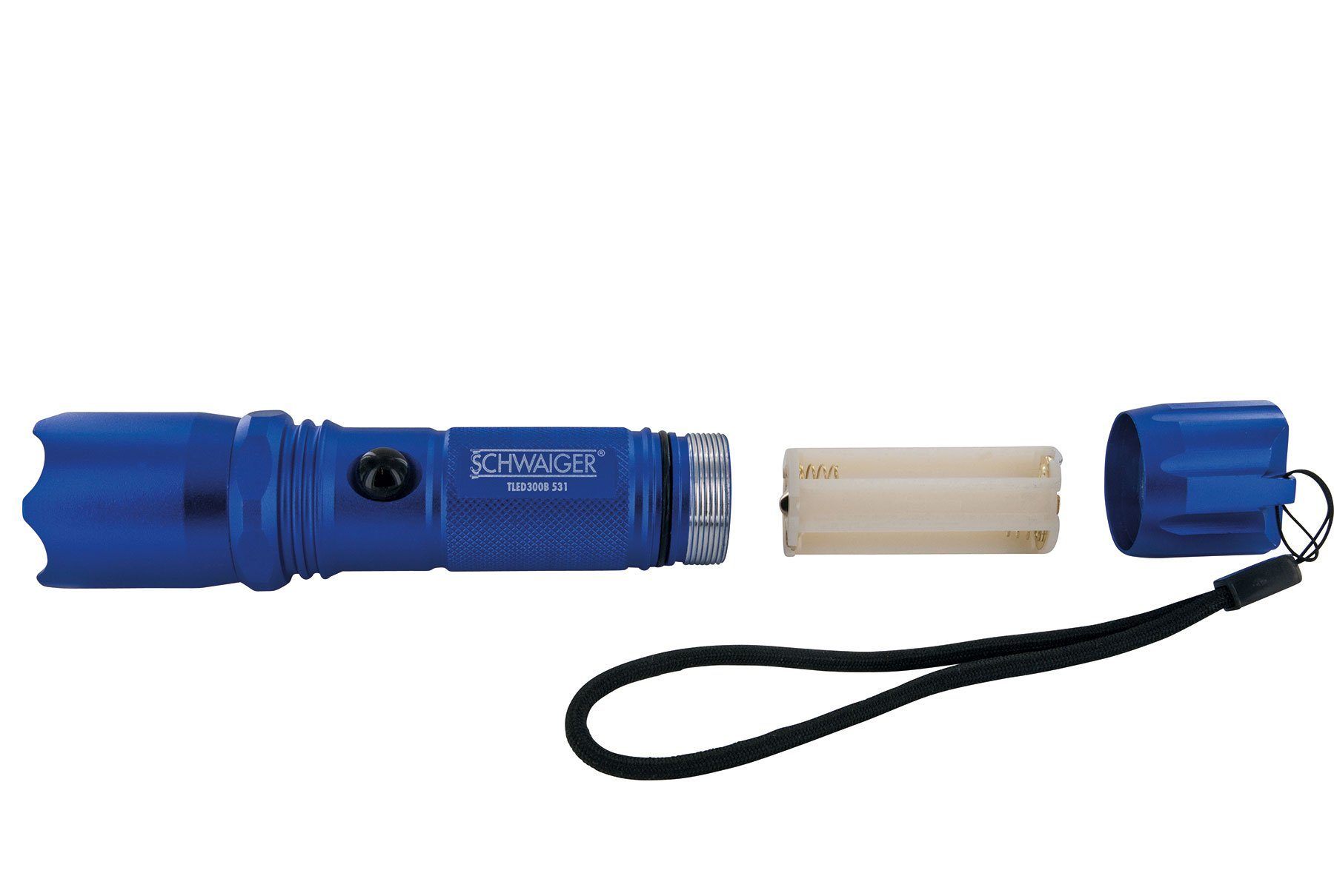 schlagfest, (1-St., TLED300B Schwaiger blau Taschenlampe 531 mit LED Handschlaufe spritzwassergeschützt),