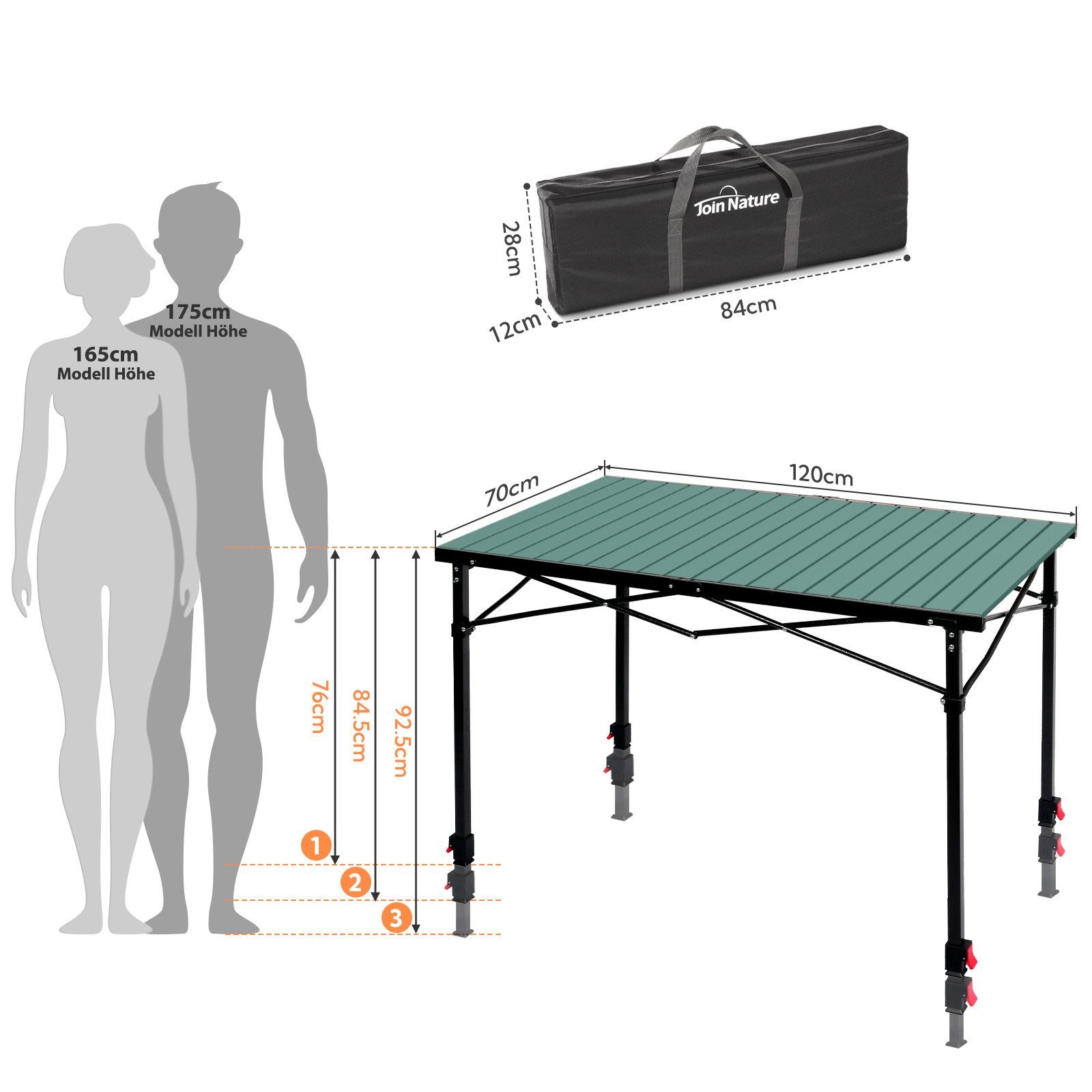 HOMECALL Klapptisch Campingtisch Klappbar Balkontisch Gartentisch Tragbar Outdoor Tisch (Aluminum Roll Up Tabletop, Höhenverstellbares Bein(76/84,5/92,5 cm), bis 100kg), Robust, stabil, für 4-6 Personen