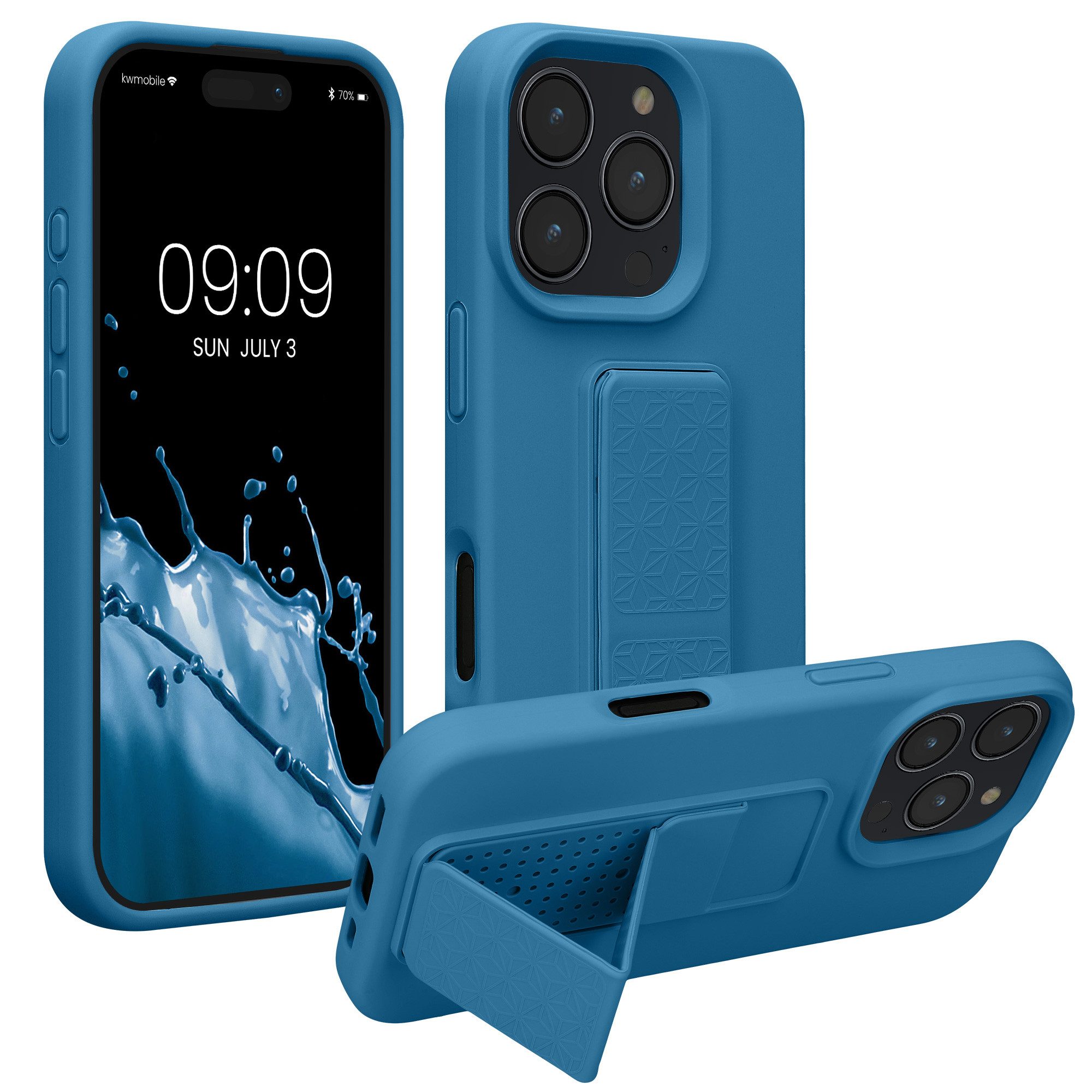 kwmobile Handyhülle kwmobile Handyhülle für Apple iPhone 16 Pro, Hülle mit Fingerhalter und Standfunktion - Silikon Case Handy Cover
